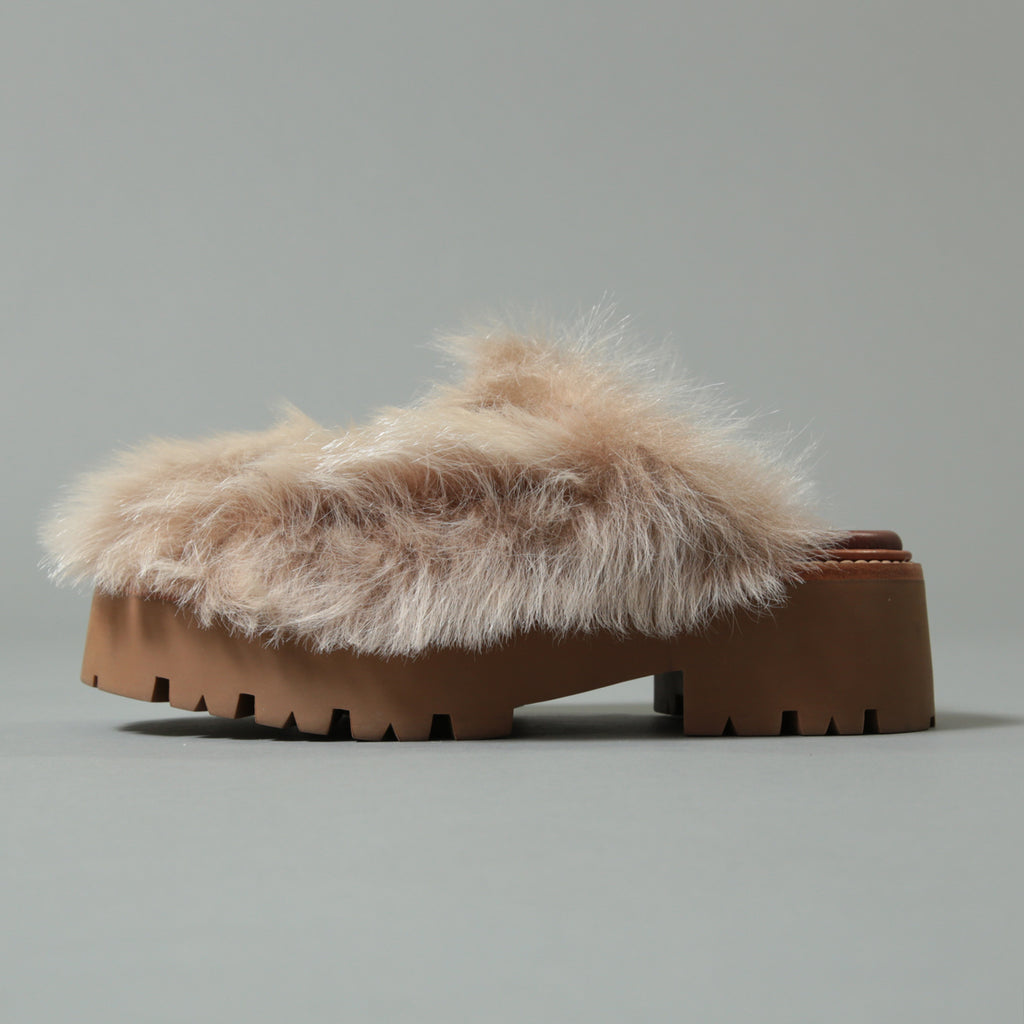 CELINE セリーヌ / 美品 エディ期 CELINE SLIDES TRIOMPHE IN SHEARLING トリオンフ ファー×レザー サボ / 厚底 ミュール / size 36 (ベージュ×ブラウン)レディース