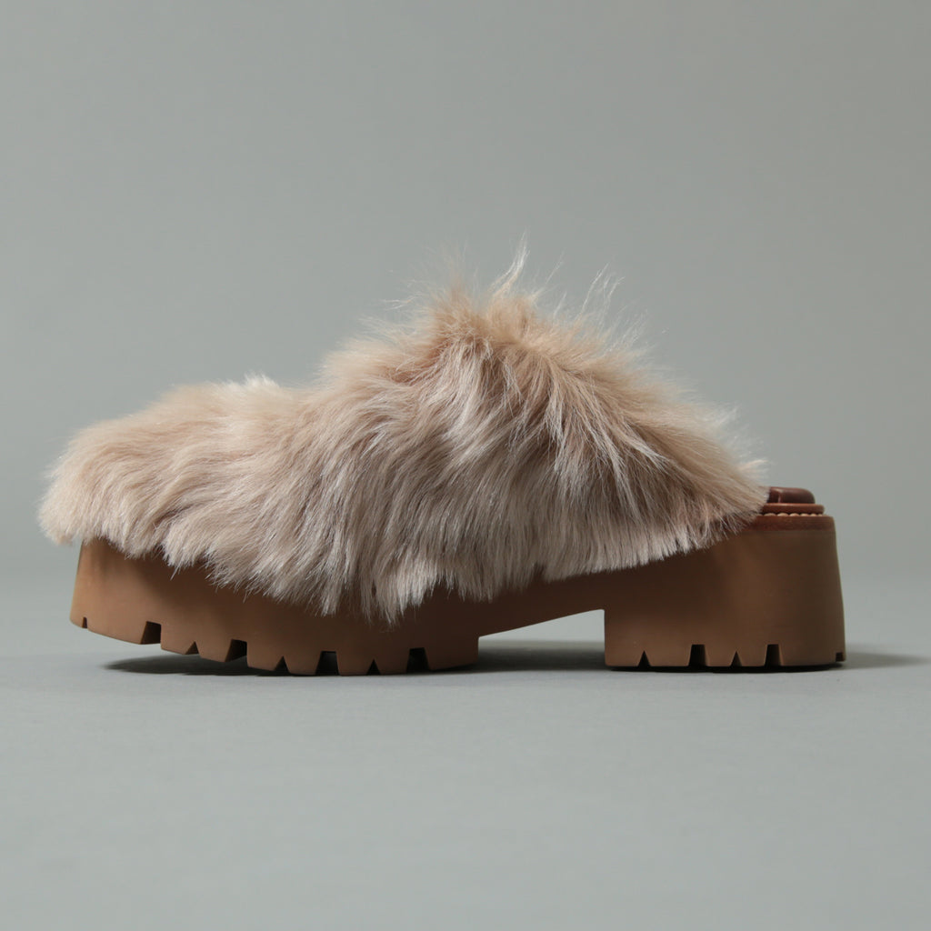 CELINE セリーヌ / 美品 エディ期 CELINE SLIDES TRIOMPHE IN SHEARLING トリオンフ ファー×レザー サボ / 厚底 ミュール / size 36 (ベージュ×ブラウン)レディース