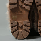 CELINE セリーヌ / 美品 エディ期 CELINE SLIDES TRIOMPHE IN SHEARLING トリオンフ ファー×レザー サボ / 厚底 ミュール / size 36 (ベージュ×ブラウン)レディース