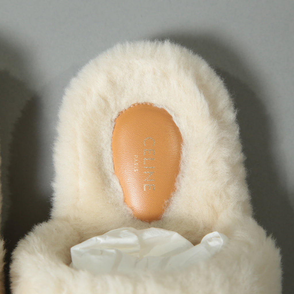 CELINE セリーヌ / SLIDES TRIOMPHE IN SHEARLING  スライド トリオンフ サンダル / ムートン / size 36 (23cm) IVORY