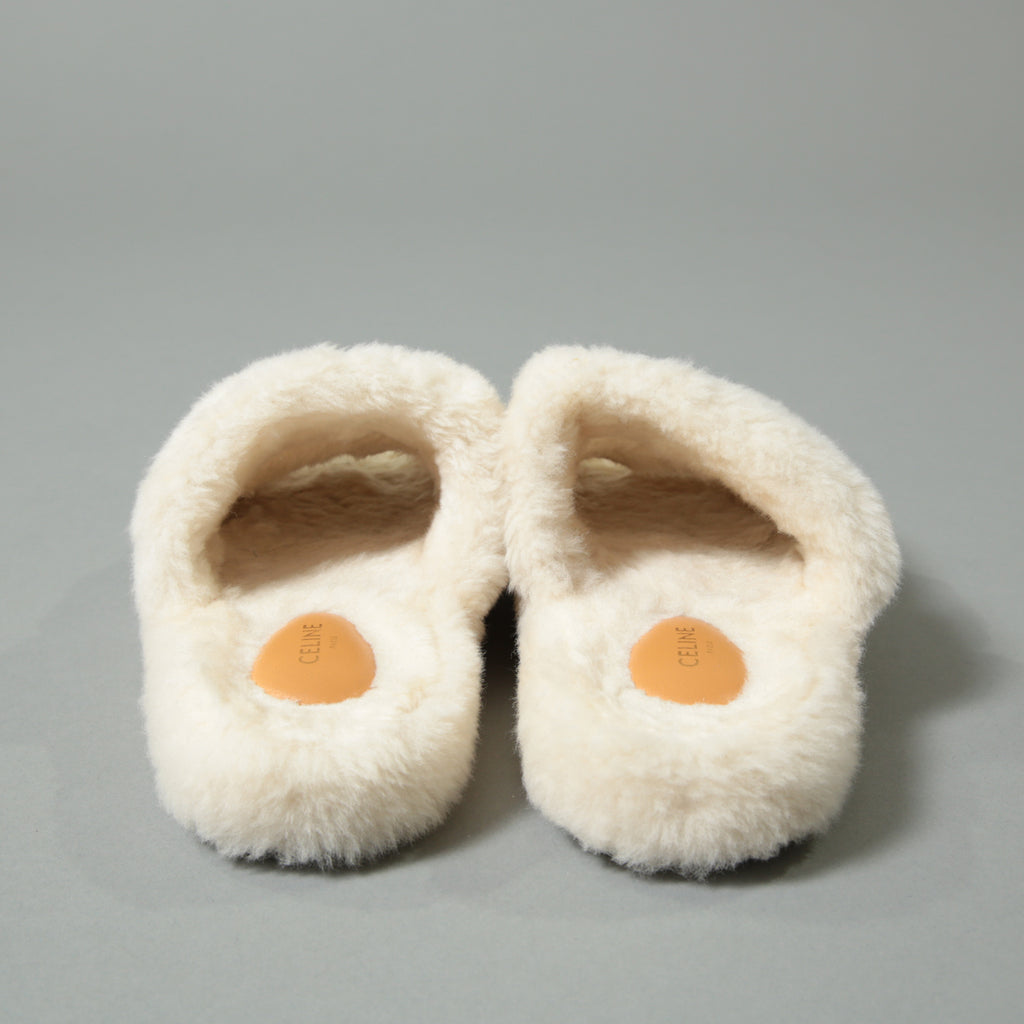 CELINE セリーヌ / SLIDES TRIOMPHE IN SHEARLING  スライド トリオンフ サンダル / ムートン / size 36 (23cm) IVORY