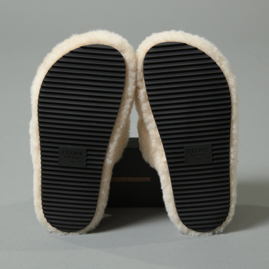 CELINE セリーヌ / SLIDES TRIOMPHE IN SHEARLING  スライド トリオンフ サンダル / ムートン / size 36 (23cm) IVORY