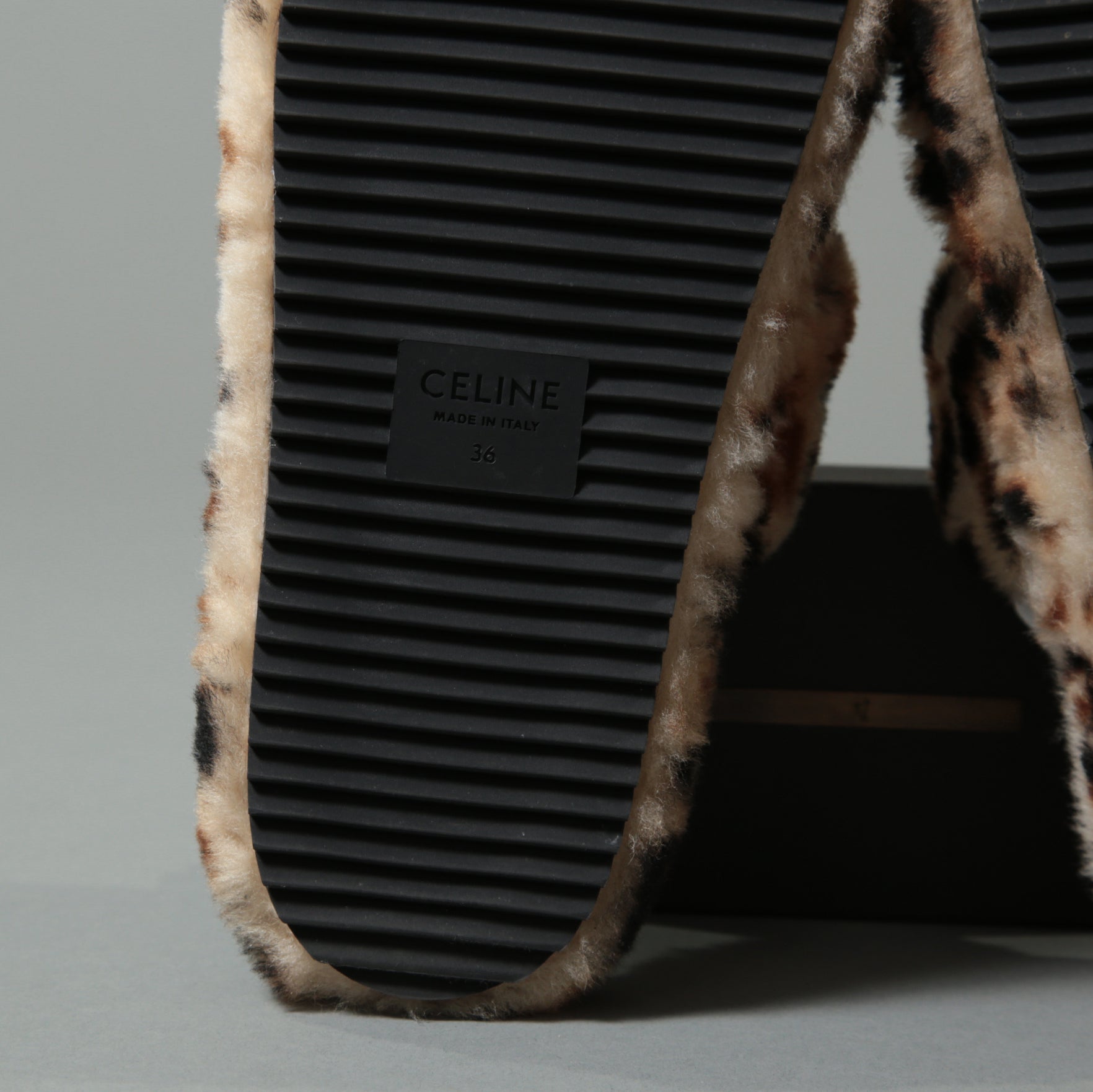 CELINE セリーヌ / 美品 SLIDES TRIOMPHE IN SHEARLING  スライド トリオンフ サンダル / ムートン / size 36 (23cm) レオパード シューズ