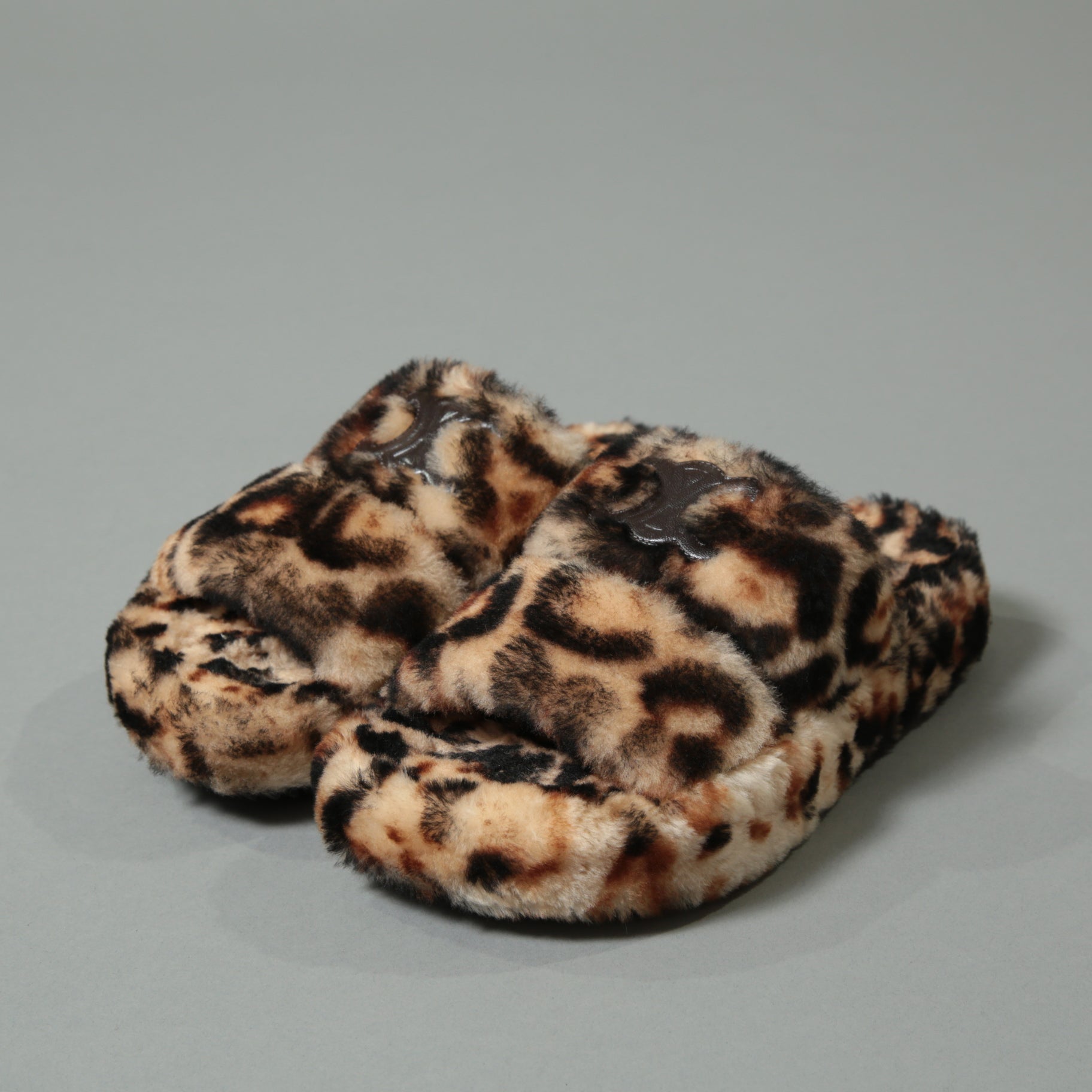 CELINE セリーヌ / 美品 SLIDES TRIOMPHE IN SHEARLING  スライド トリオンフ サンダル / ムートン / size 36 (23cm) レオパード シューズ