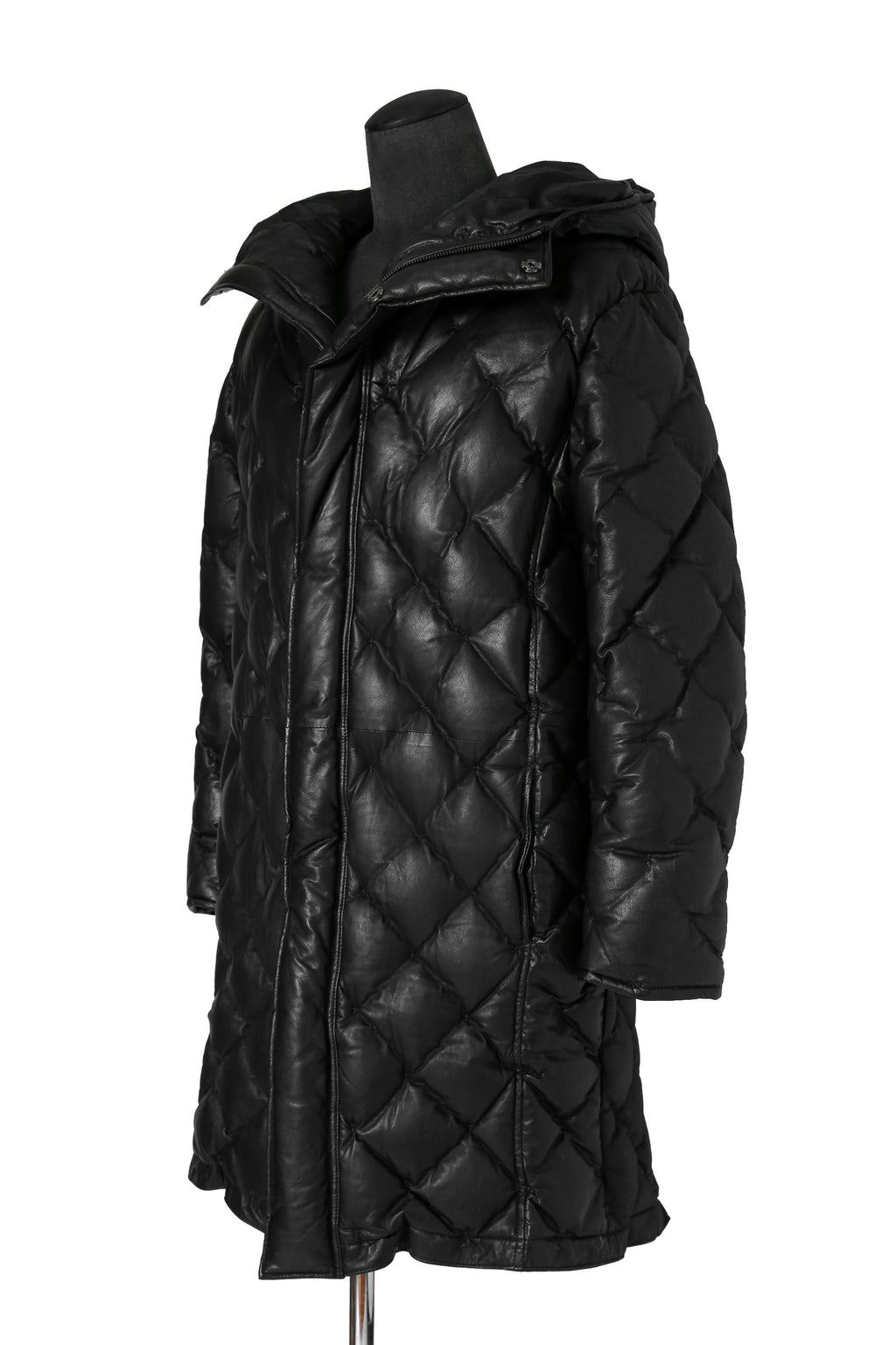 希少 新品 イサムカタヤマ バックラッシュ / HOODED DOWN COAT / KANGAROO + POLISH WHITE GOOSE / size XL (BLACK) レザー ダウン コート