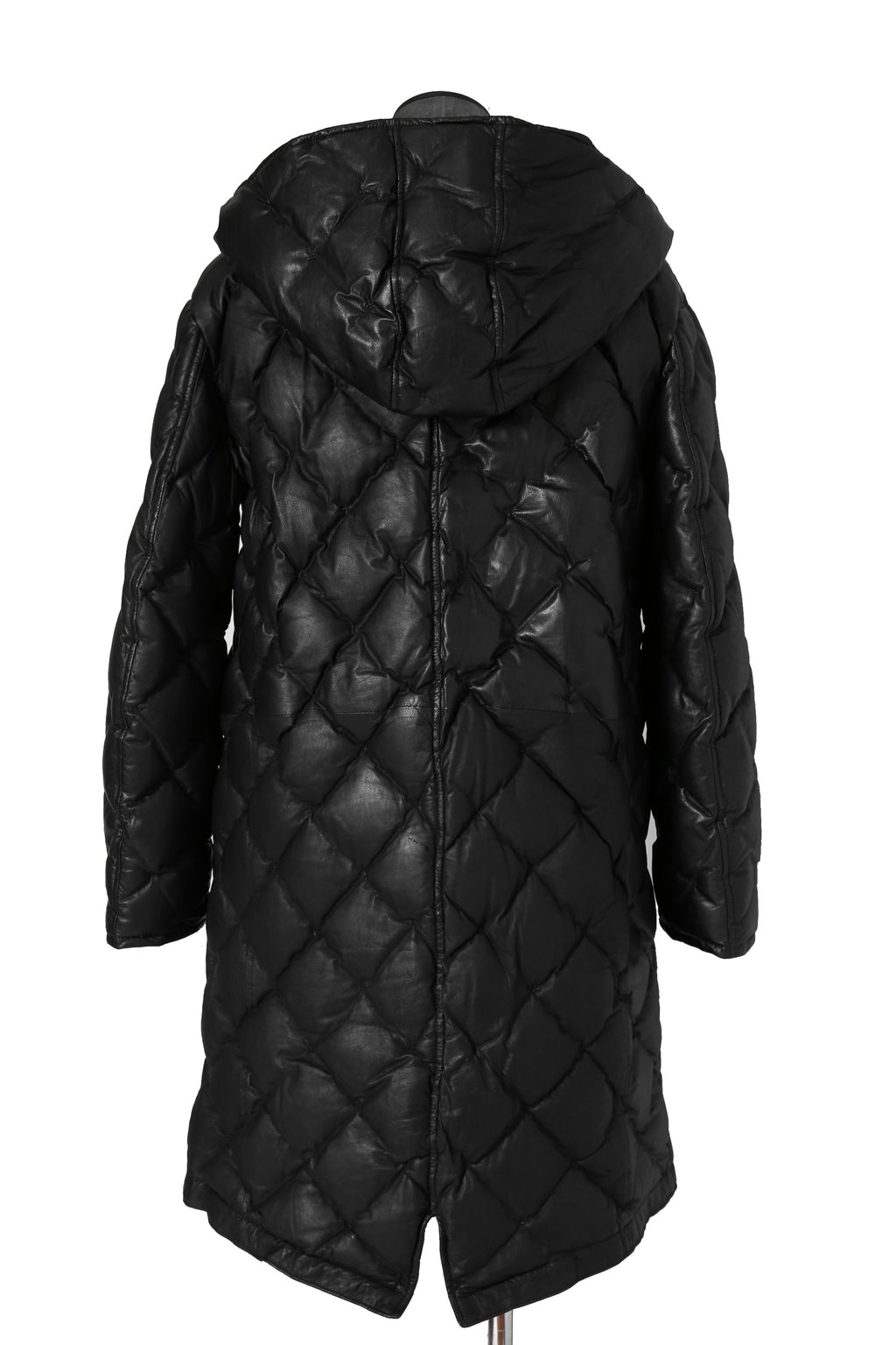 希少 新品 イサムカタヤマ バックラッシュ / HOODED DOWN COAT / KANGAROO + POLISH WHITE GOOSE / size XL (BLACK) レザー ダウン コート