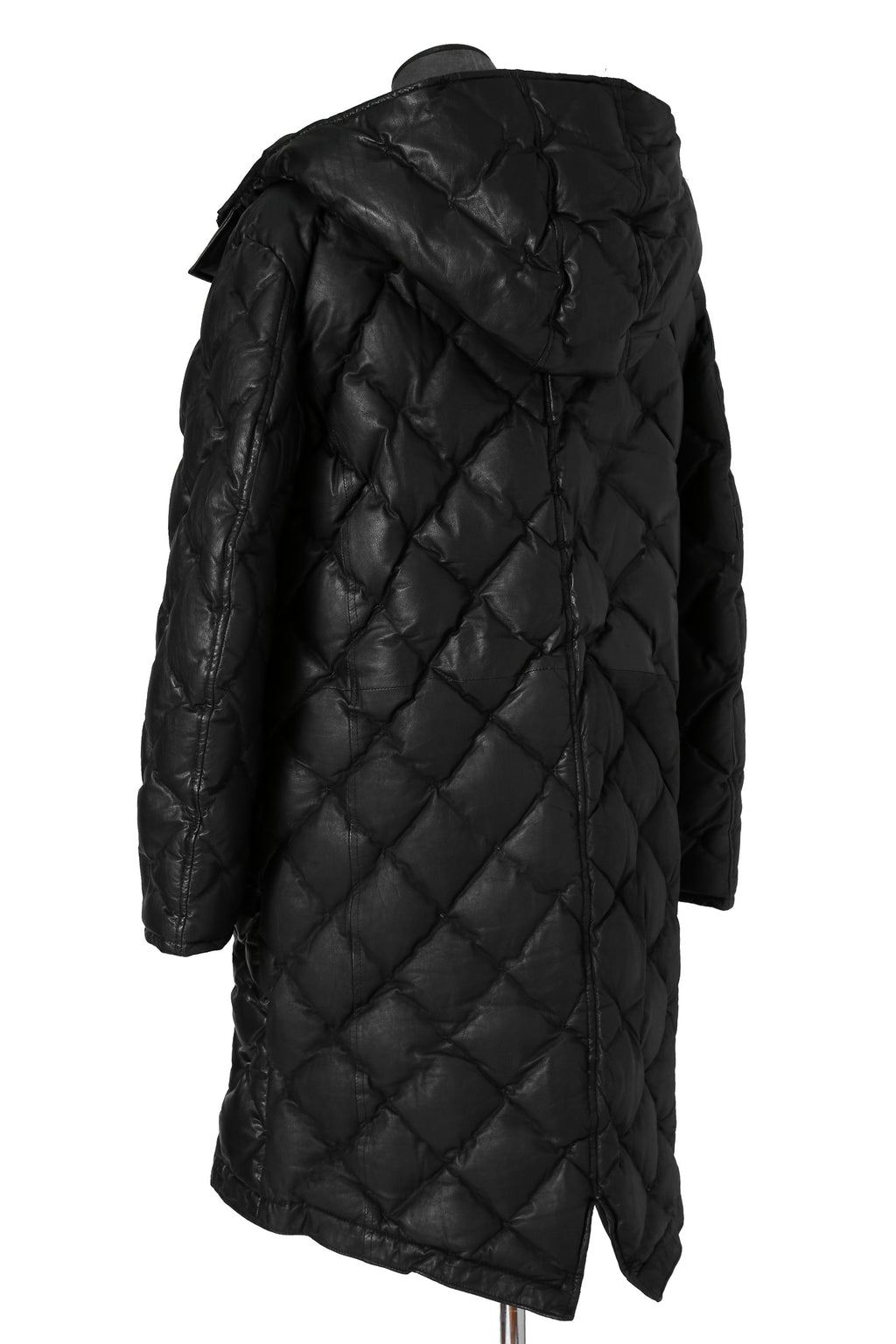 希少 新品 イサムカタヤマ バックラッシュ / HOODED DOWN COAT / KANGAROO + POLISH WHITE GOOSE / size XL (BLACK) レザー ダウン コート