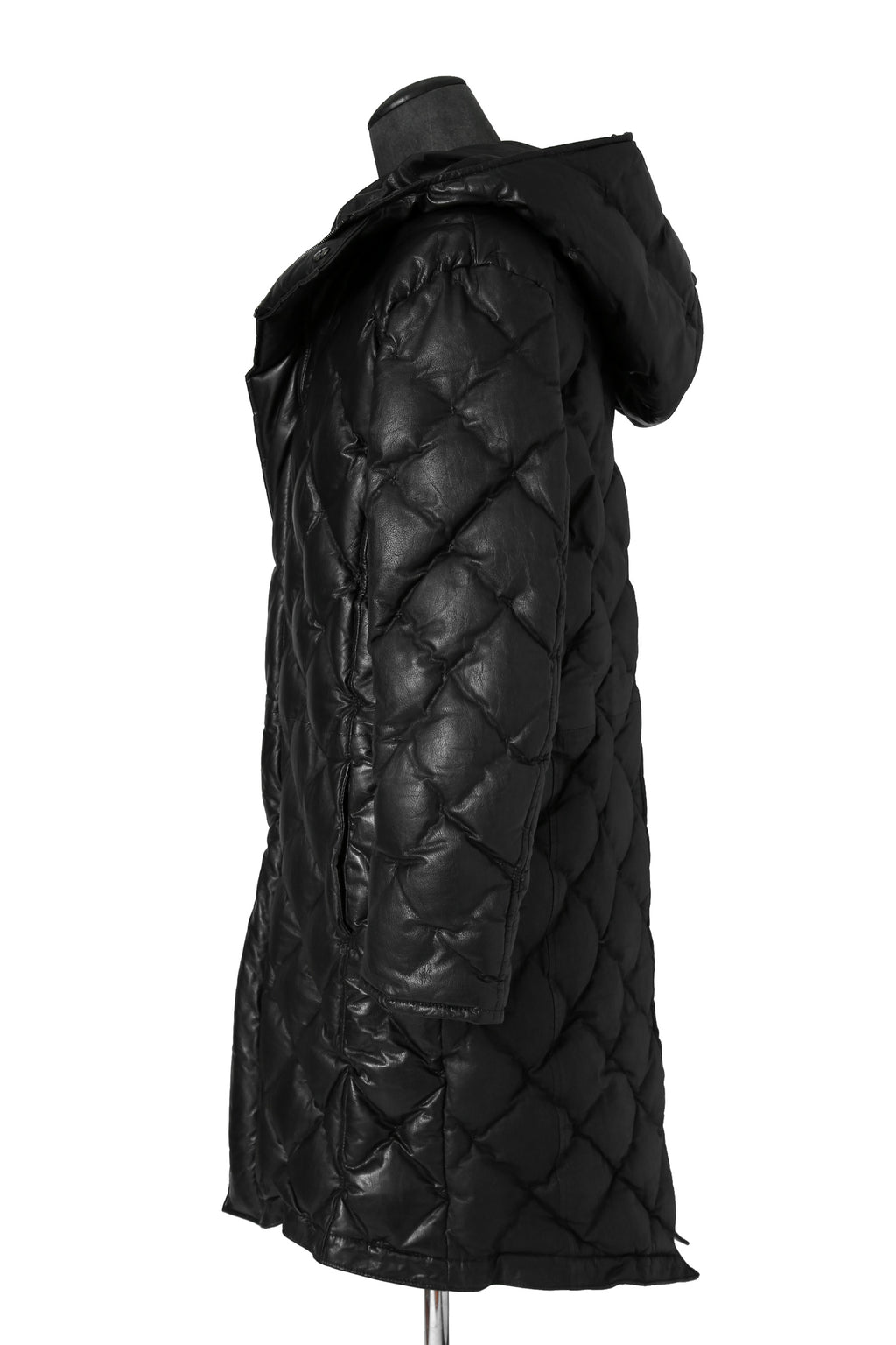 希少 新品 イサムカタヤマ バックラッシュ / HOODED DOWN COAT / KANGAROO + POLISH WHITE GOOSE / size XL (BLACK) レザー ダウン コート