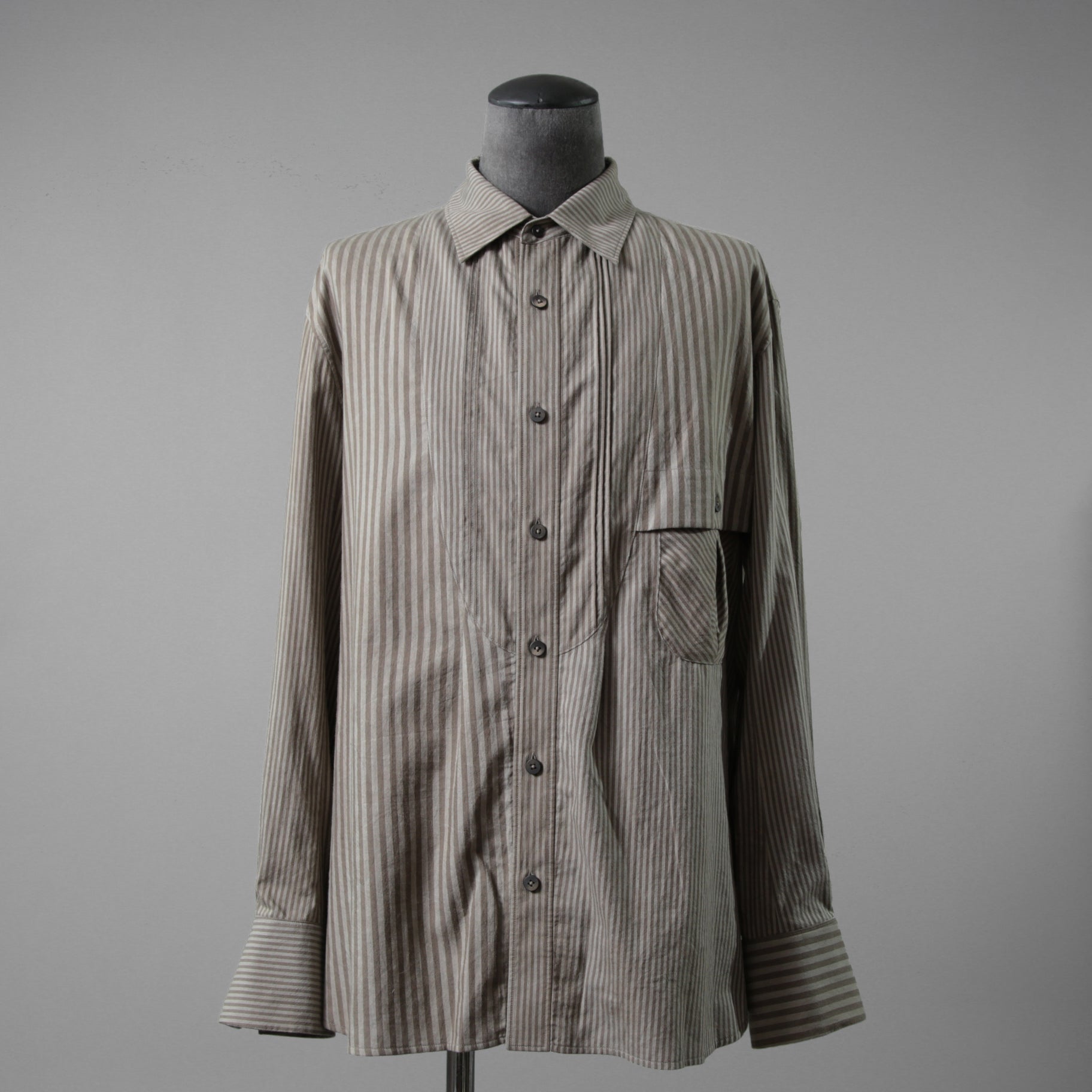 ZIGGY CHEN ジギーチェン / 24AW 美品 Pleated Stripe Shirt / 長袖シャツ/ 0M2430717 / size 44 (GRAY）