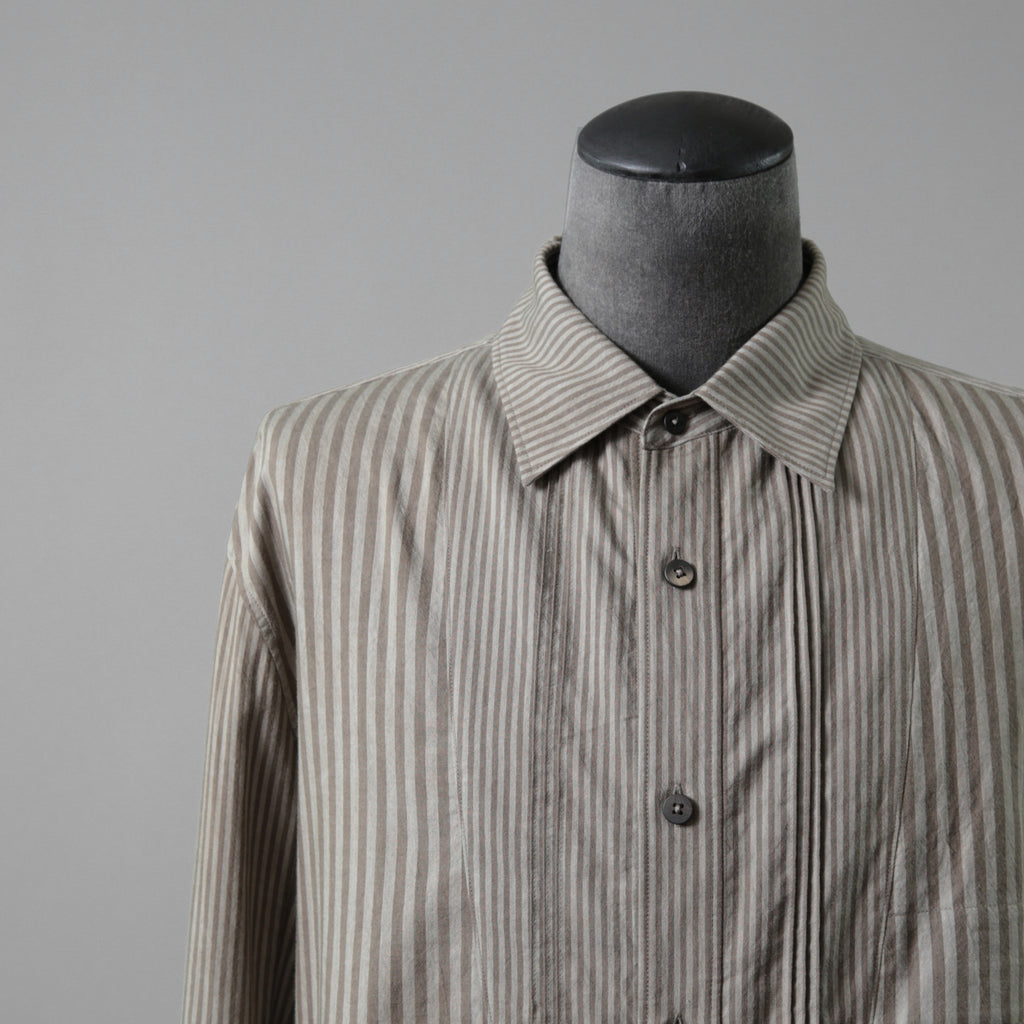 ZIGGY CHEN ジギーチェン / 24AW 美品 Pleated Stripe Shirt / 長袖シャツ/ 0M2430717 / size 44 (GRAY）
