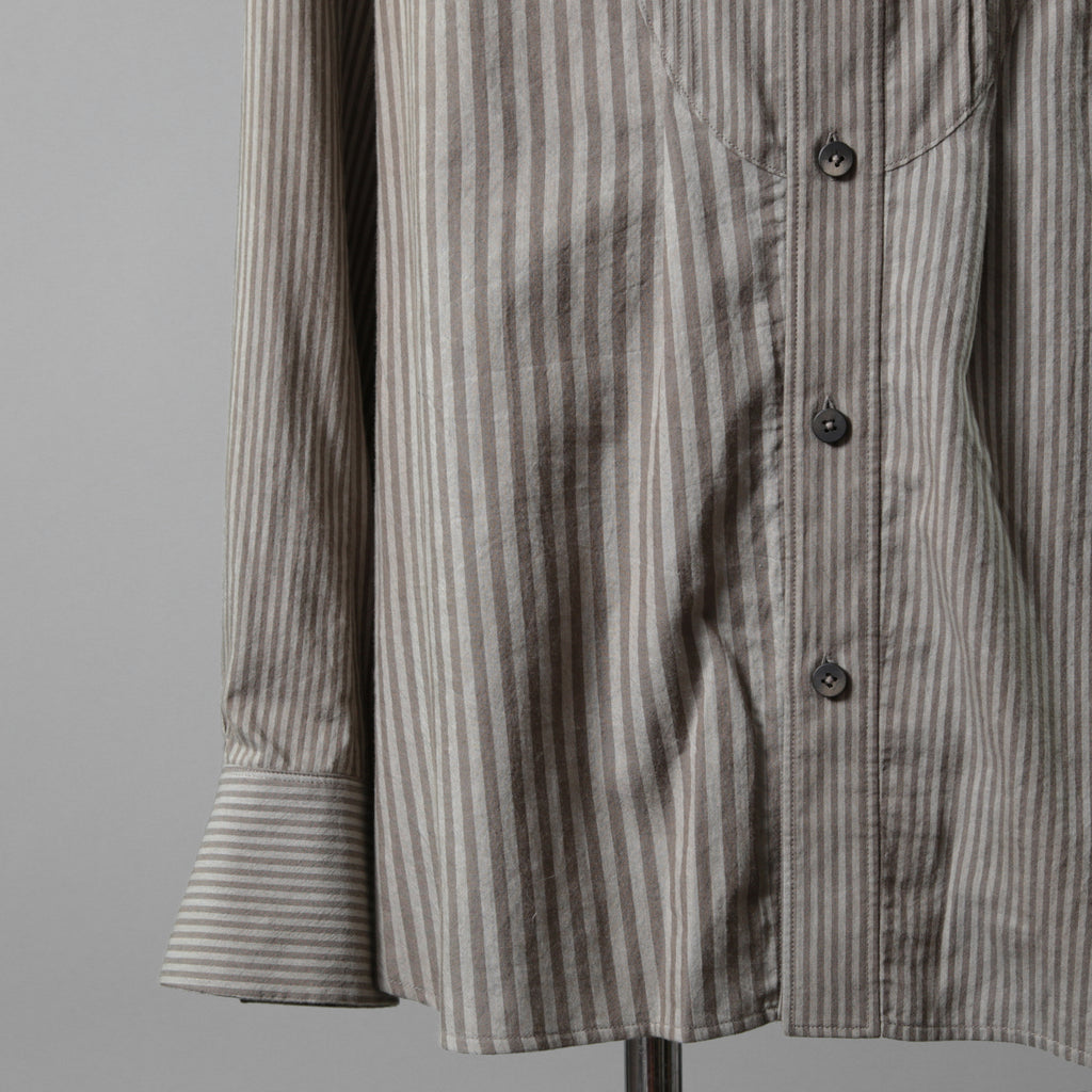 ZIGGY CHEN ジギーチェン / 24AW 美品 Pleated Stripe Shirt / 長袖シャツ/ 0M2430717 / size 44 (GRAY）