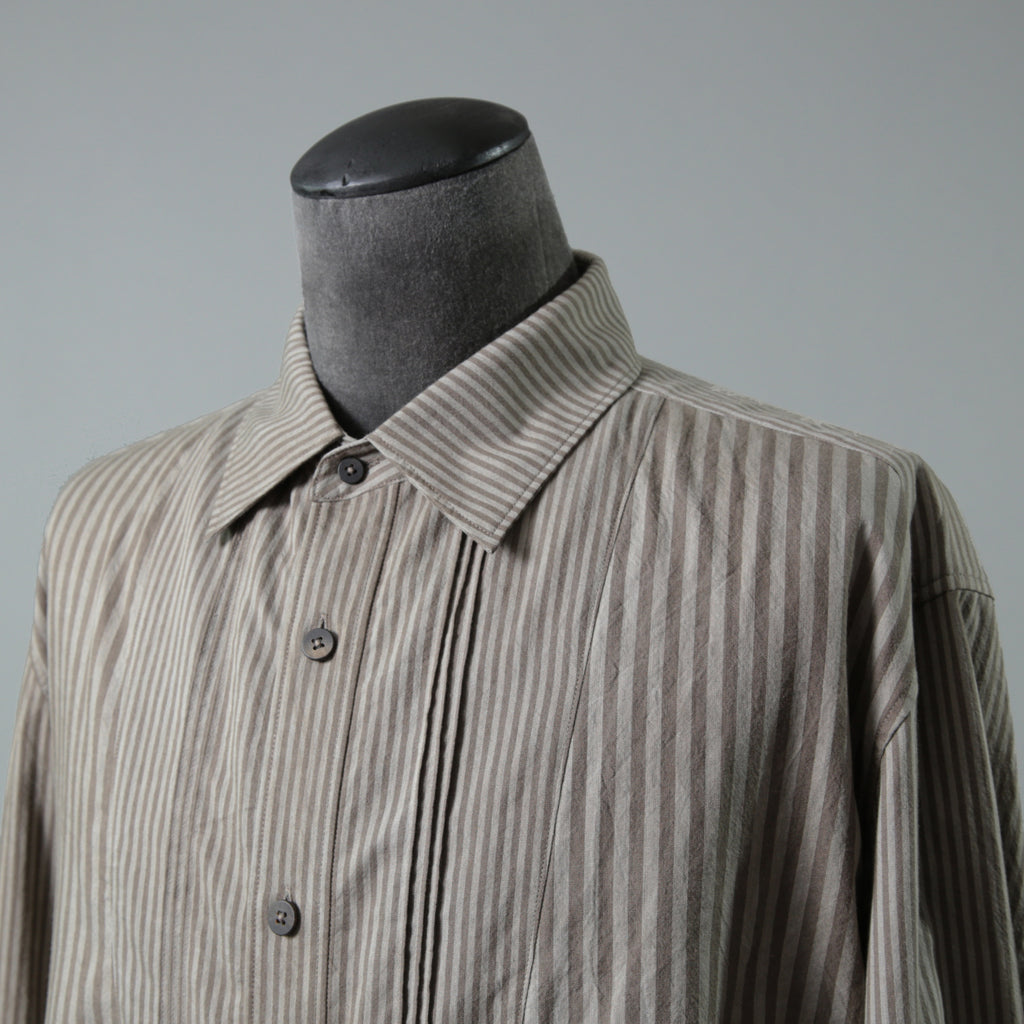 ZIGGY CHEN ジギーチェン / 24AW 美品 Pleated Stripe Shirt / 長袖シャツ/ 0M2430717 / size 44 (GRAY）