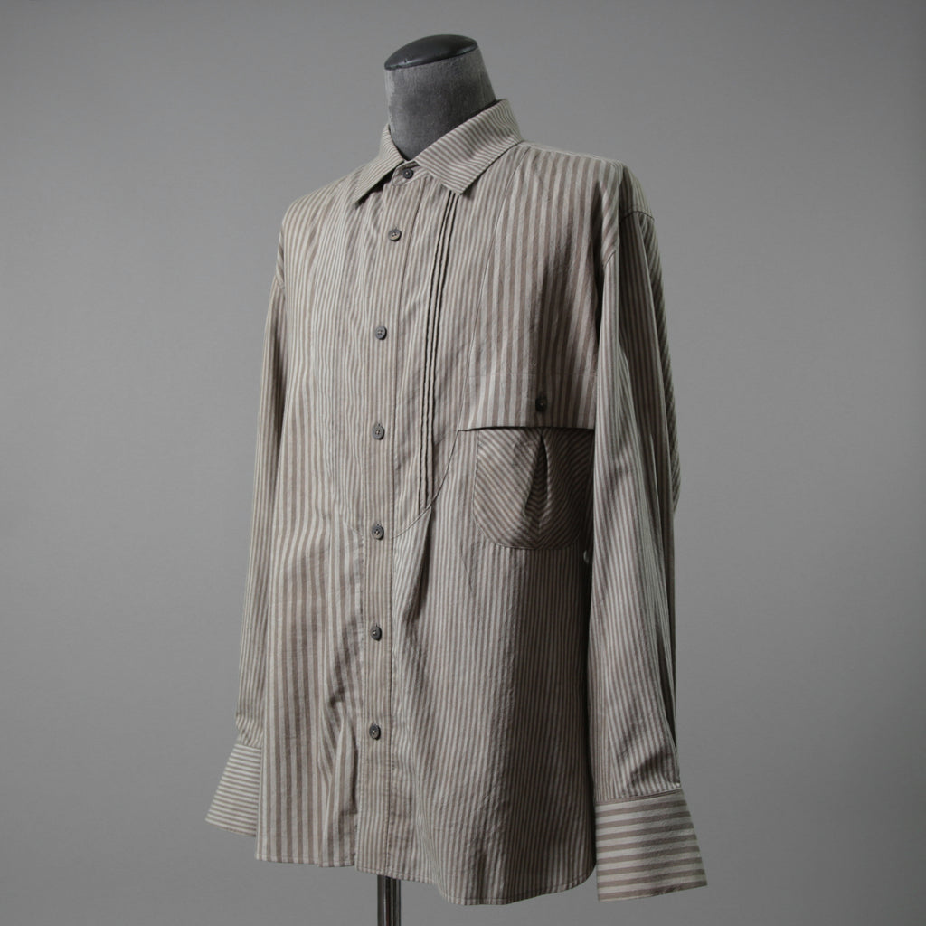 ZIGGY CHEN ジギーチェン / 24AW 美品 Pleated Stripe Shirt / 長袖シャツ/ 0M2430717 / size 44 (GRAY）