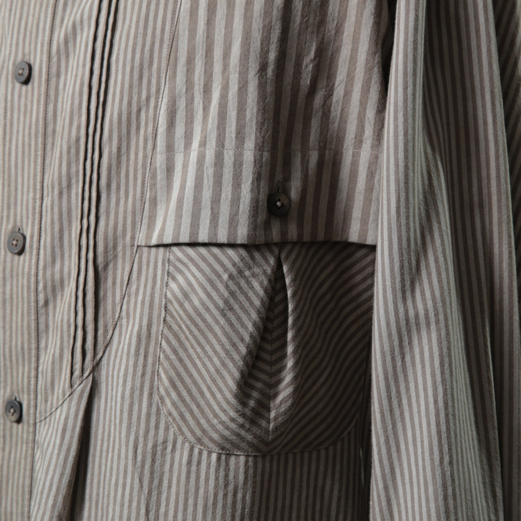 ZIGGY CHEN ジギーチェン / 24AW 美品 Pleated Stripe Shirt / 長袖シャツ/ 0M2430717 / size 44 (GRAY）