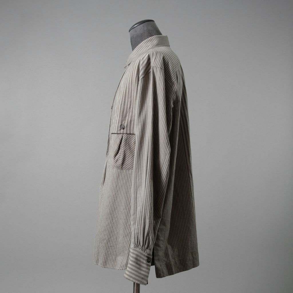 ZIGGY CHEN ジギーチェン / 24AW 美品 Pleated Stripe Shirt / 長袖シャツ/ 0M2430717 / size 44 (GRAY）