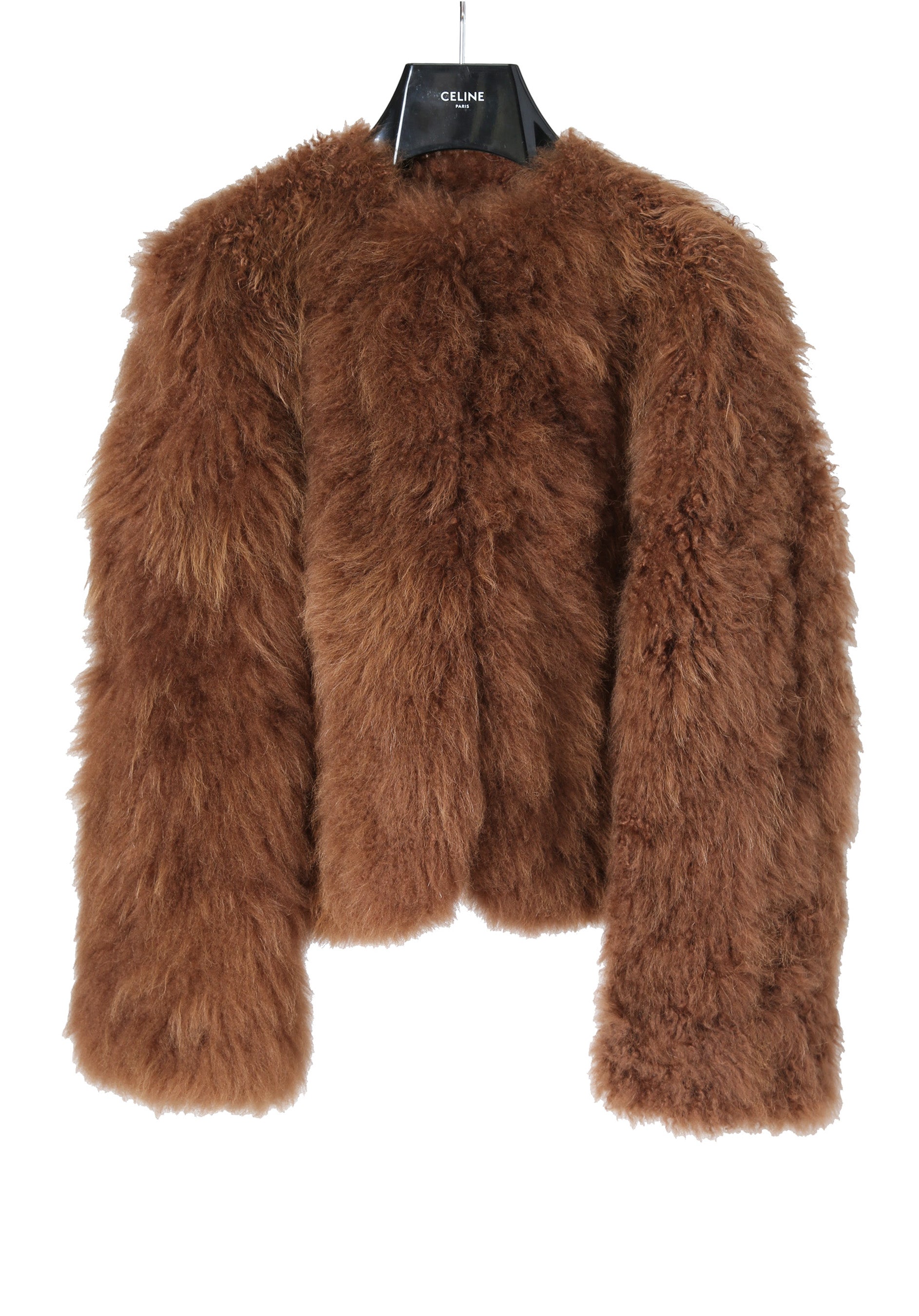 希少 極美品 CELINE セリーヌ / 2020年 秋冬 / 定価94.6万 / エディ 期 / カシミヤ ムートン ボレロ / size 34 (BROWN) ジャケット