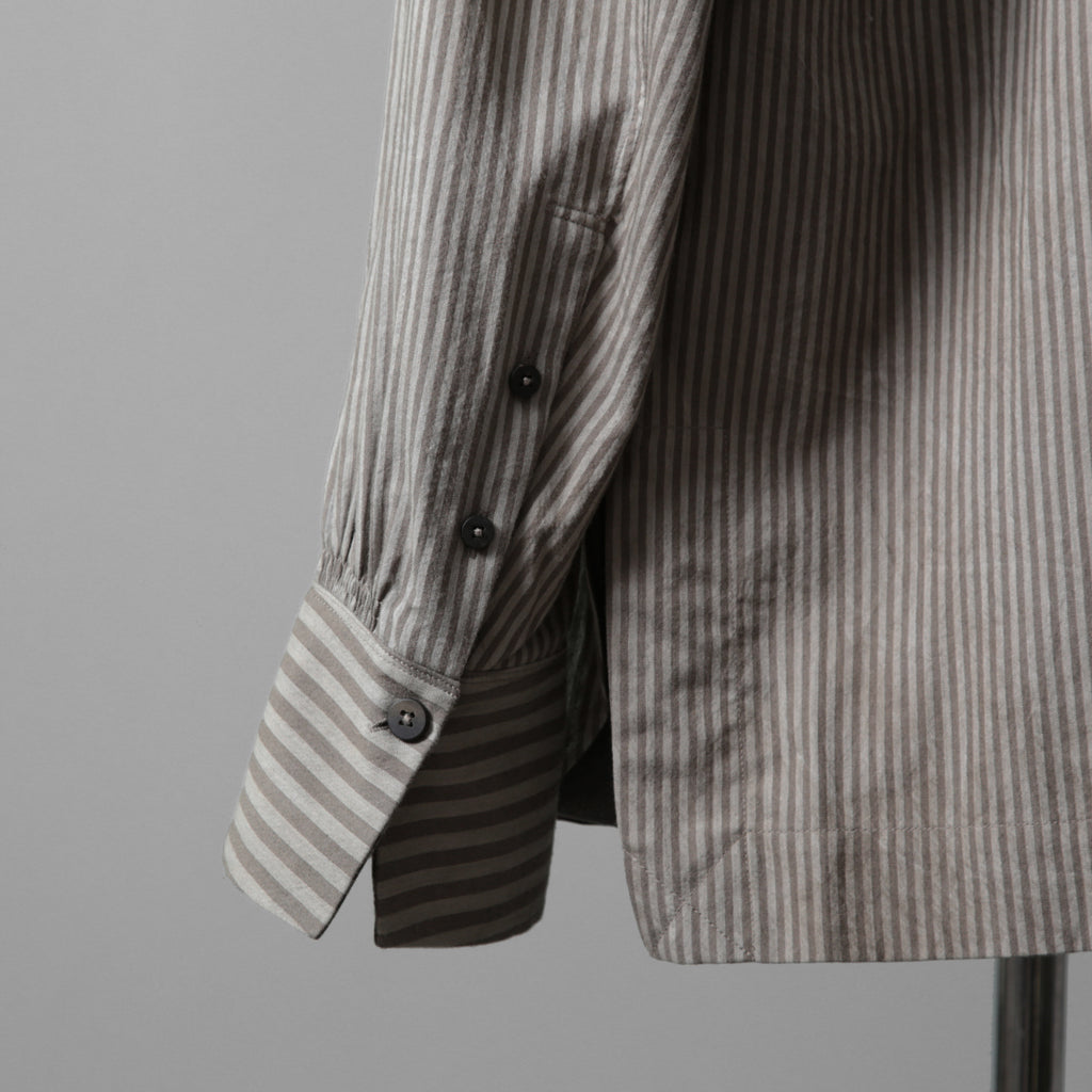 ZIGGY CHEN ジギーチェン / 24AW 美品 Pleated Stripe Shirt / 長袖シャツ/ 0M2430717 / size 44 (GRAY）