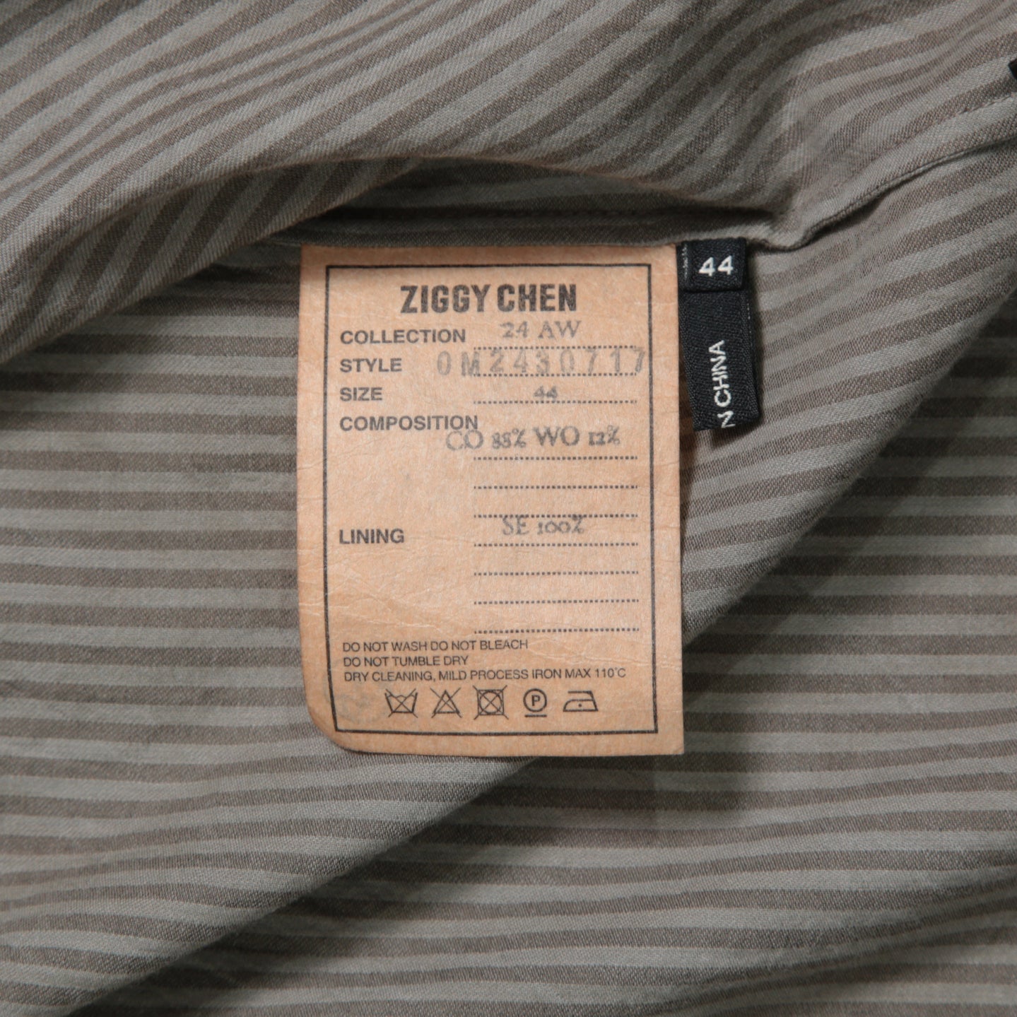 ZIGGY CHEN ジギーチェン / 24AW 美品 Pleated Stripe Shirt / 長袖シャツ/ 0M2430717 / size 44 (GRAY）