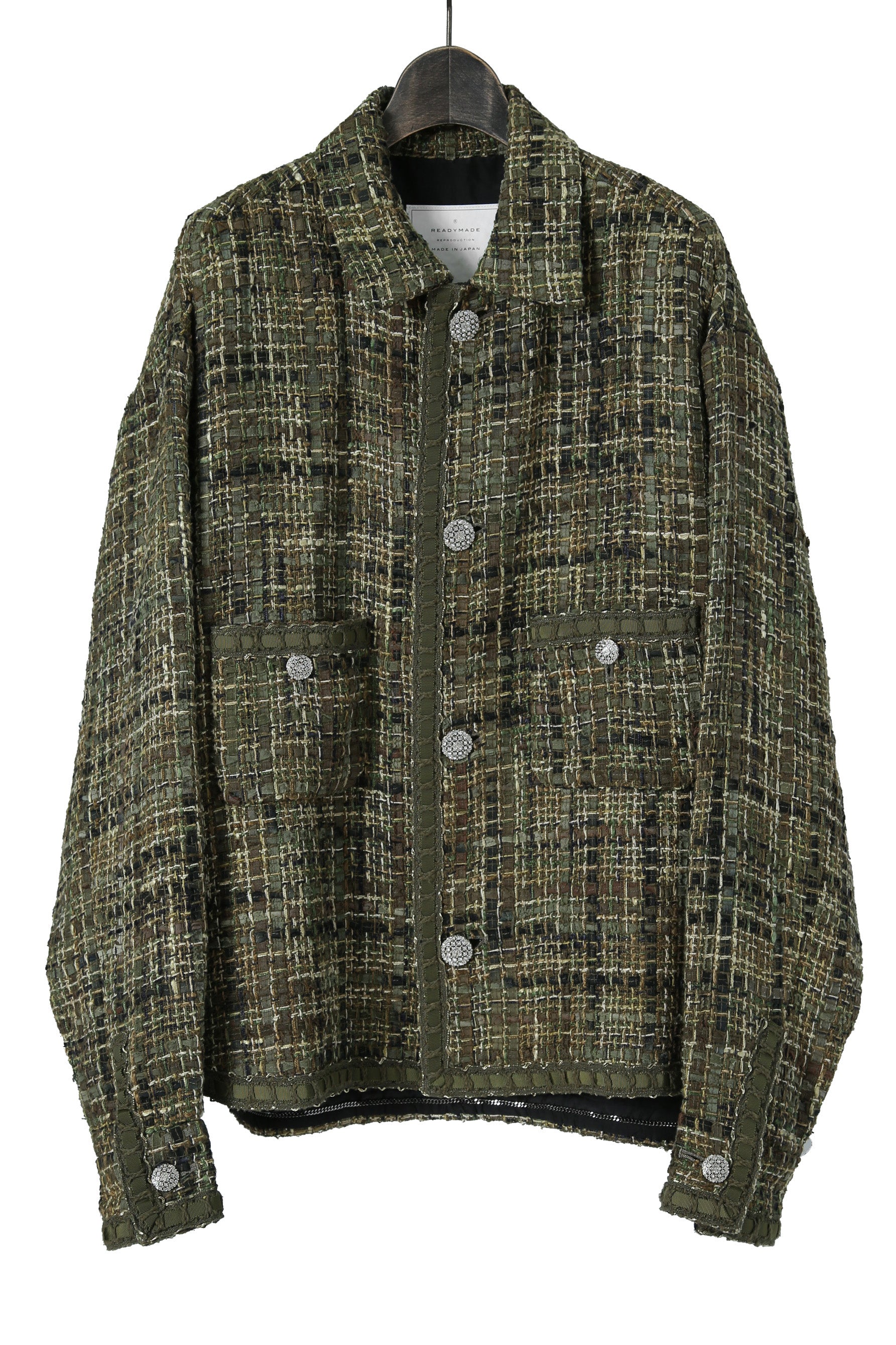 新品 READYMADE レディメイド / 21AW Tweed Shirt Jacket / RE-MX-KH-00-00-189 / size 2 (KHAKAI) シャネル ツイード ジャケット