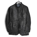 美品 ランバン LANVIN COLLECTION / 希少 パイソン型押し ラムレザー ジャケット カーコート スタンドカラー / size 48 黒