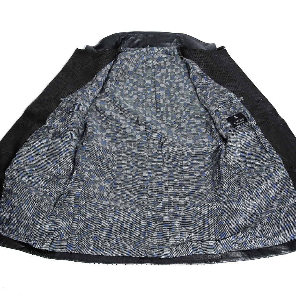 美品 ランバン LANVIN COLLECTION / 希少 パイソン型押し ラムレザー ジャケット カーコート スタンドカラー / size 48 黒