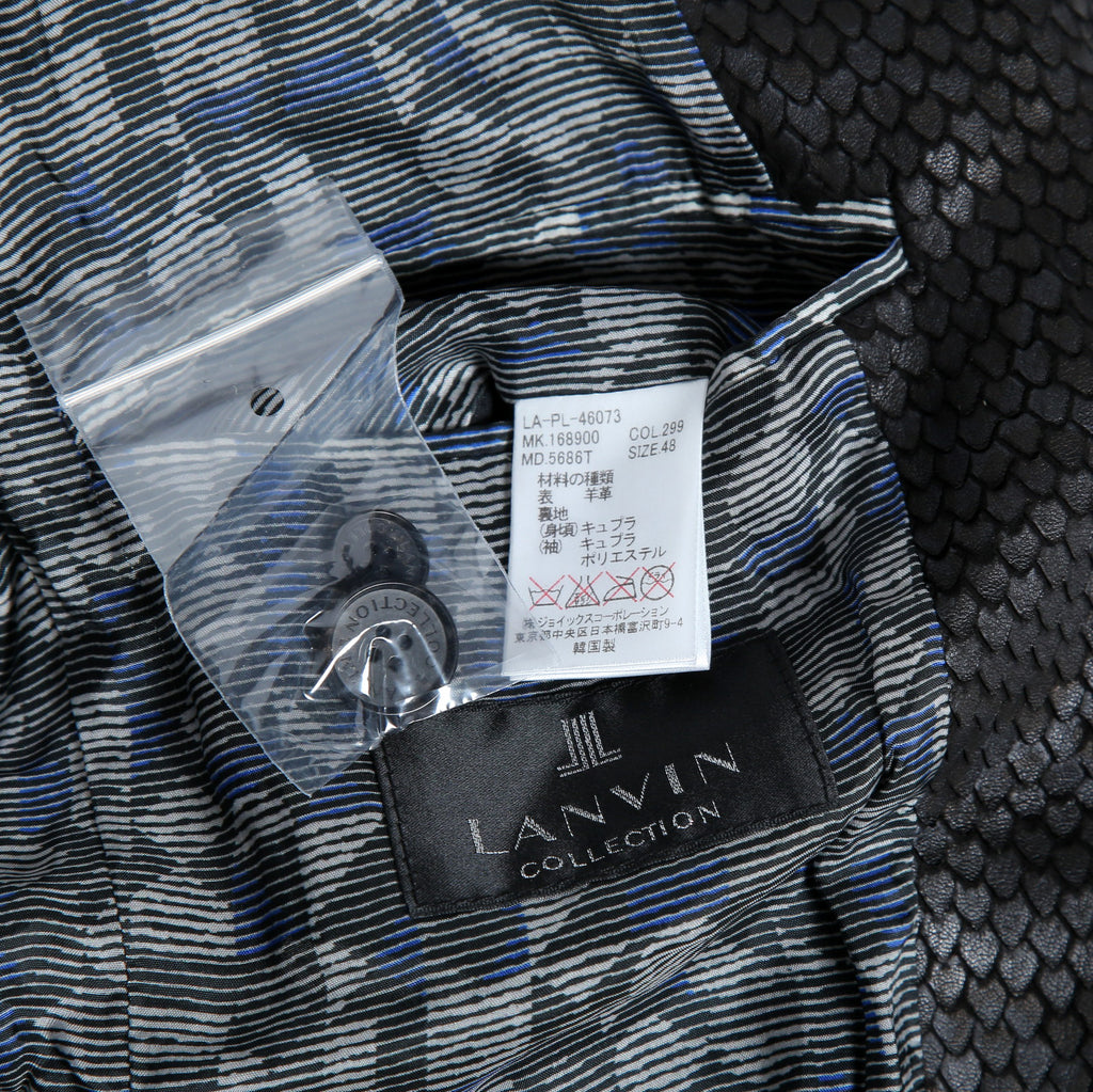 美品 ランバン LANVIN COLLECTION / 希少 パイソン型押し ラムレザー ジャケット カーコート スタンドカラー / size 48 黒