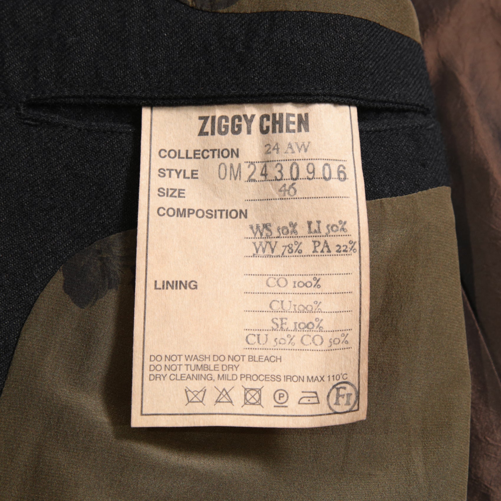 ZIGGY CHEN ジギーチェン / 24AW 美品 Raw-Edge Shoulders Three Button Jacket / ジャケット / 0M2430906 / size 46 (BLACK)