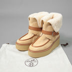 新品 HERMES エルメス / Stiefeletten Hemisphere エミスフェール アンクルブーツ /  ムートン ボア / size 37.5 (24cm) BEIGE