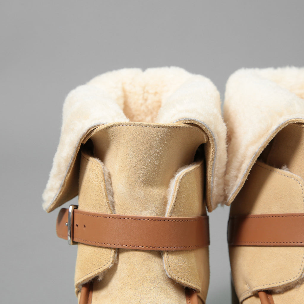 新品 HERMES エルメス / Stiefeletten Hemisphere エミスフェール アンクルブーツ /  ムートン ボア / size 37.5 (24cm) BEIGE