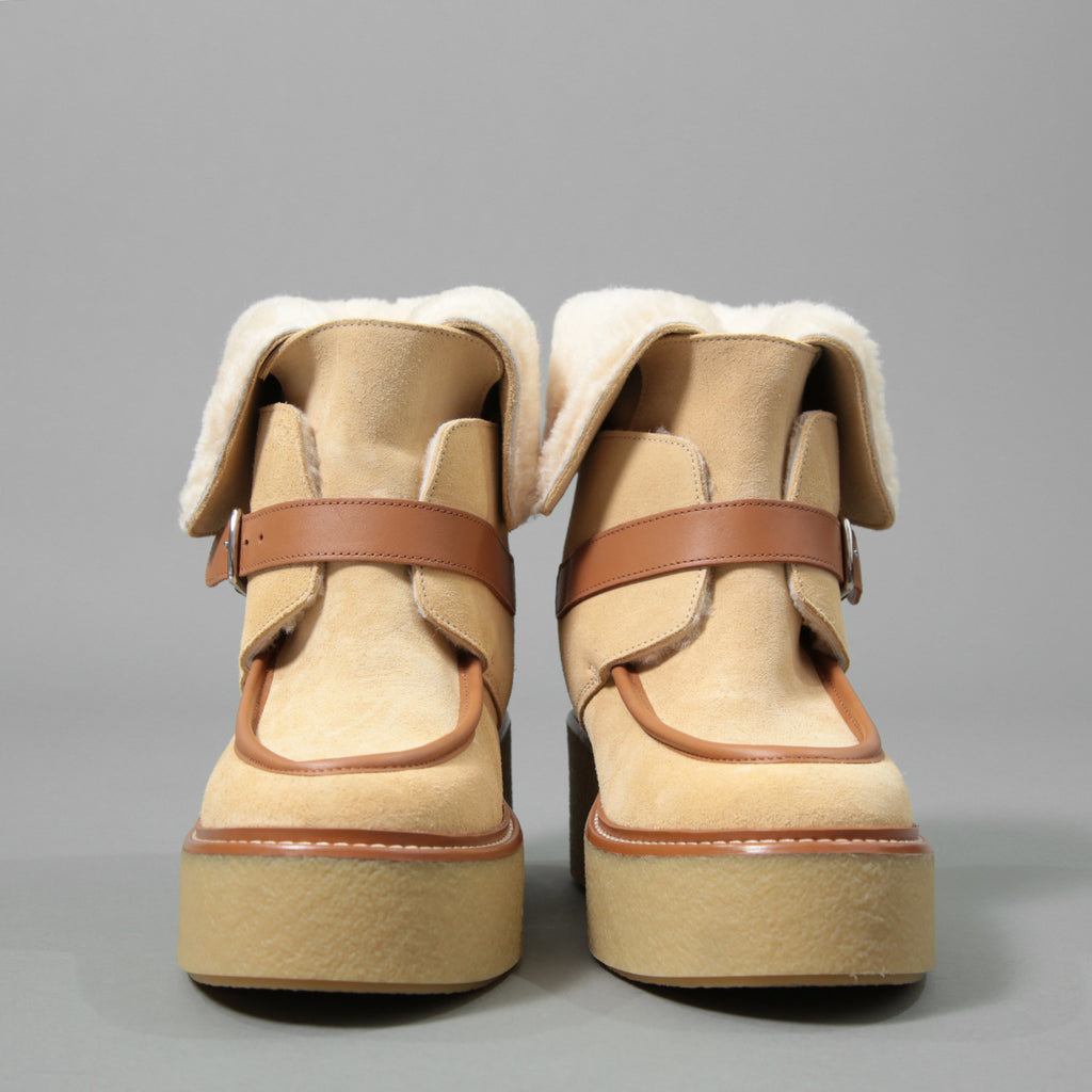 新品 HERMES エルメス / Stiefeletten Hemisphere エミスフェール アンクルブーツ /  ムートン ボア / size 37.5 (24cm) BEIGE