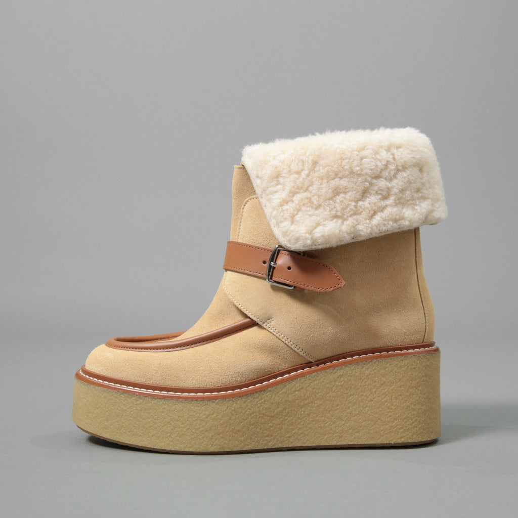 新品 HERMES エルメス / Stiefeletten Hemisphere エミスフェール アンクルブーツ /  ムートン ボア / size 37.5 (24cm) BEIGE