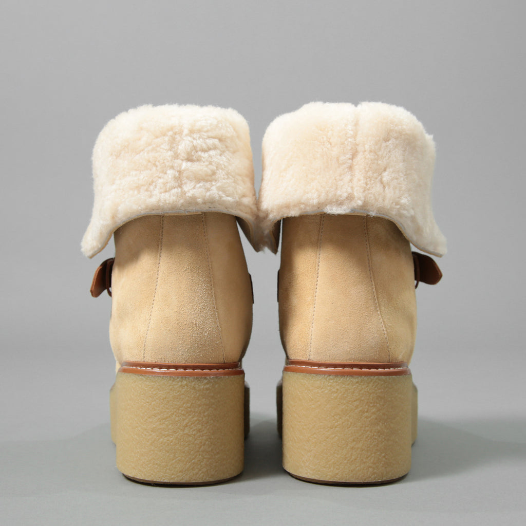 新品 HERMES エルメス / Stiefeletten Hemisphere エミスフェール アンクルブーツ /  ムートン ボア / size 37.5 (24cm) BEIGE