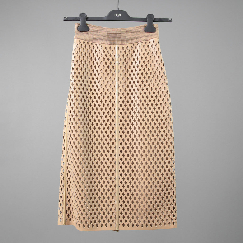 FENDI フェンディ / 19SS ラムレザー パンチング加工 ペンシル スカート / FPD887 A8GP / size 38 (BEIGE)