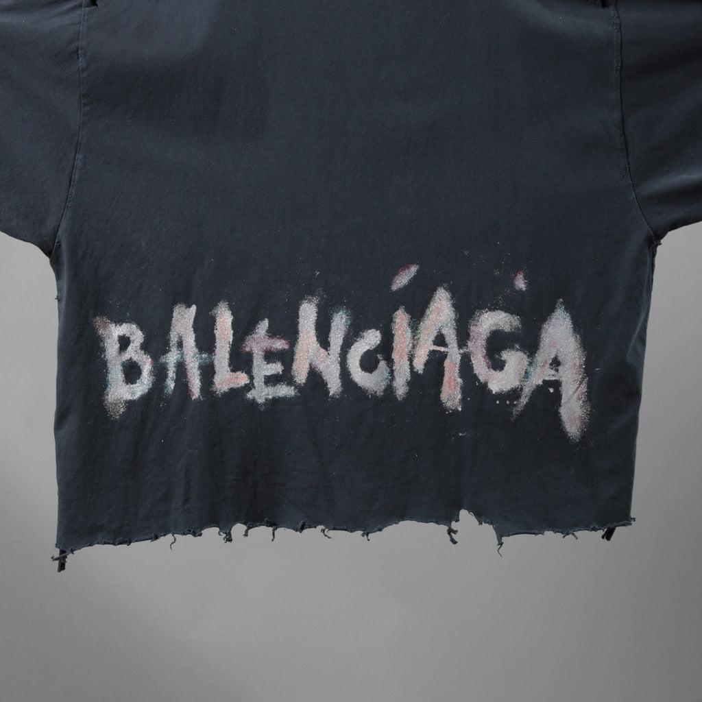 BALENCIAGA バレンシアガ / 24SS 美品 ネイルポリッシュ クロップド Tシャツ / 半袖 / size 2 (M) FADE BLACK ユニセックス