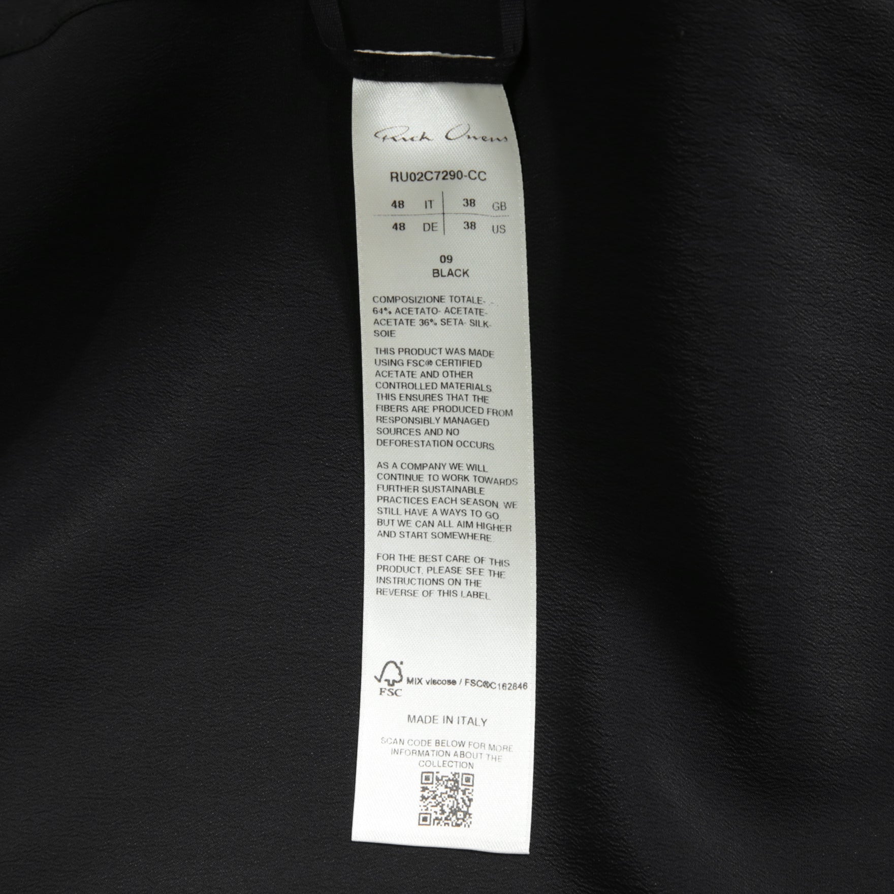 RICK OWENS リックオウエンス / 23FW LUXOR期 / 美品 シルクスナップ シャツ / 長袖シャツ / RU02C7290-CC / size 48 (BLACK)