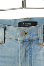 美品 AMIRI アミリ / MX1 バンダナ 蛇腹 リペア加工 ストレッチ デニム スキニー パンツ / size 28 (XS) LIGHT INDIGO