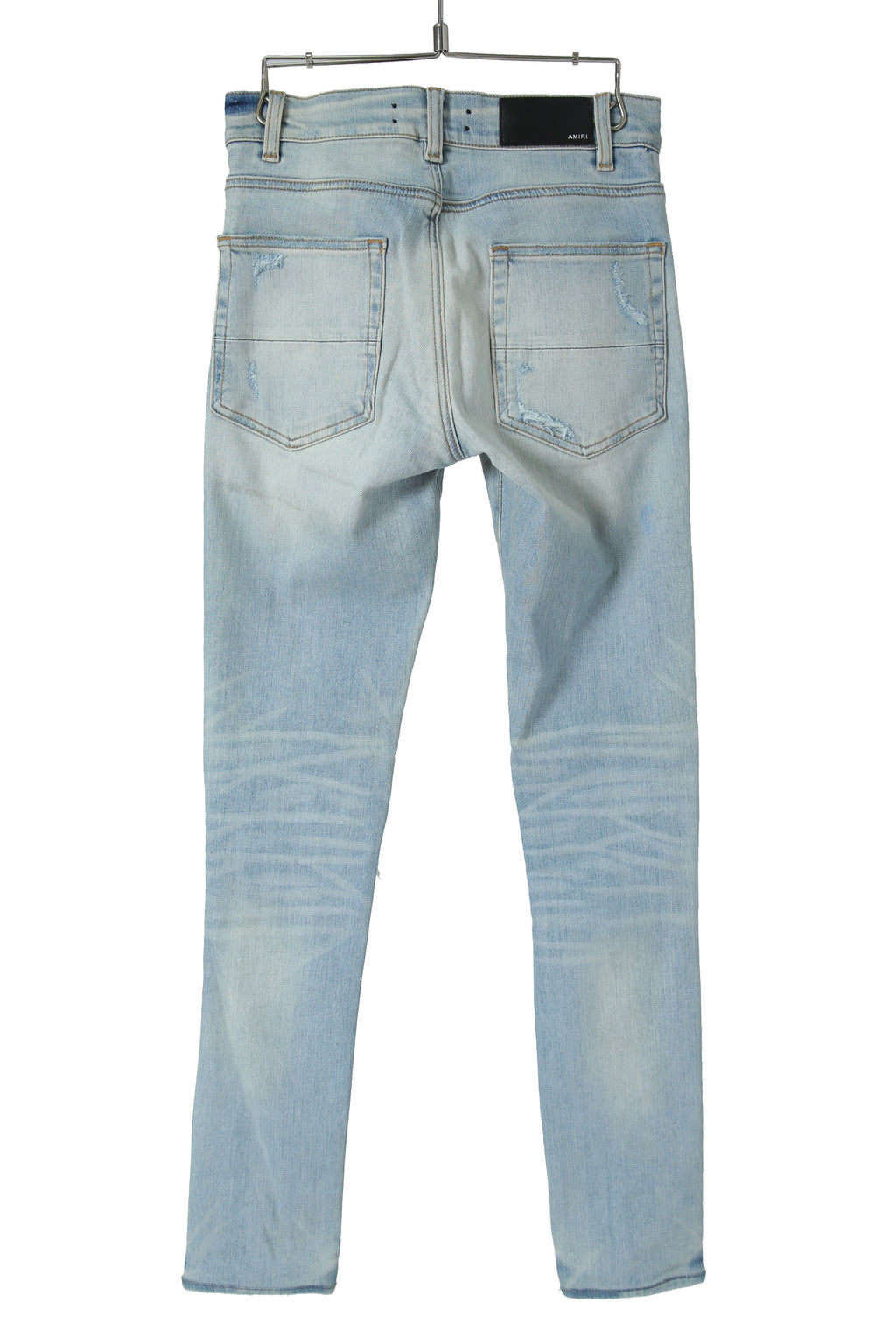 美品 AMIRI アミリ / MX1 バンダナ 蛇腹 リペア加工 ストレッチ デニム スキニー パンツ / size 28 (XS) LIGHT INDIGO