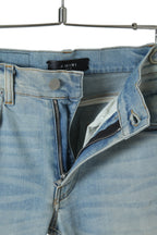 美品 AMIRI アミリ / MX1 バンダナ 蛇腹 リペア加工 ストレッチ デニム スキニー パンツ / size 28 (XS) LIGHT INDIGO