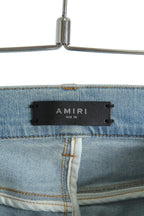 美品 AMIRI アミリ / MX1 バンダナ 蛇腹 リペア加工 ストレッチ デニム スキニー パンツ / size 28 (XS) LIGHT INDIGO