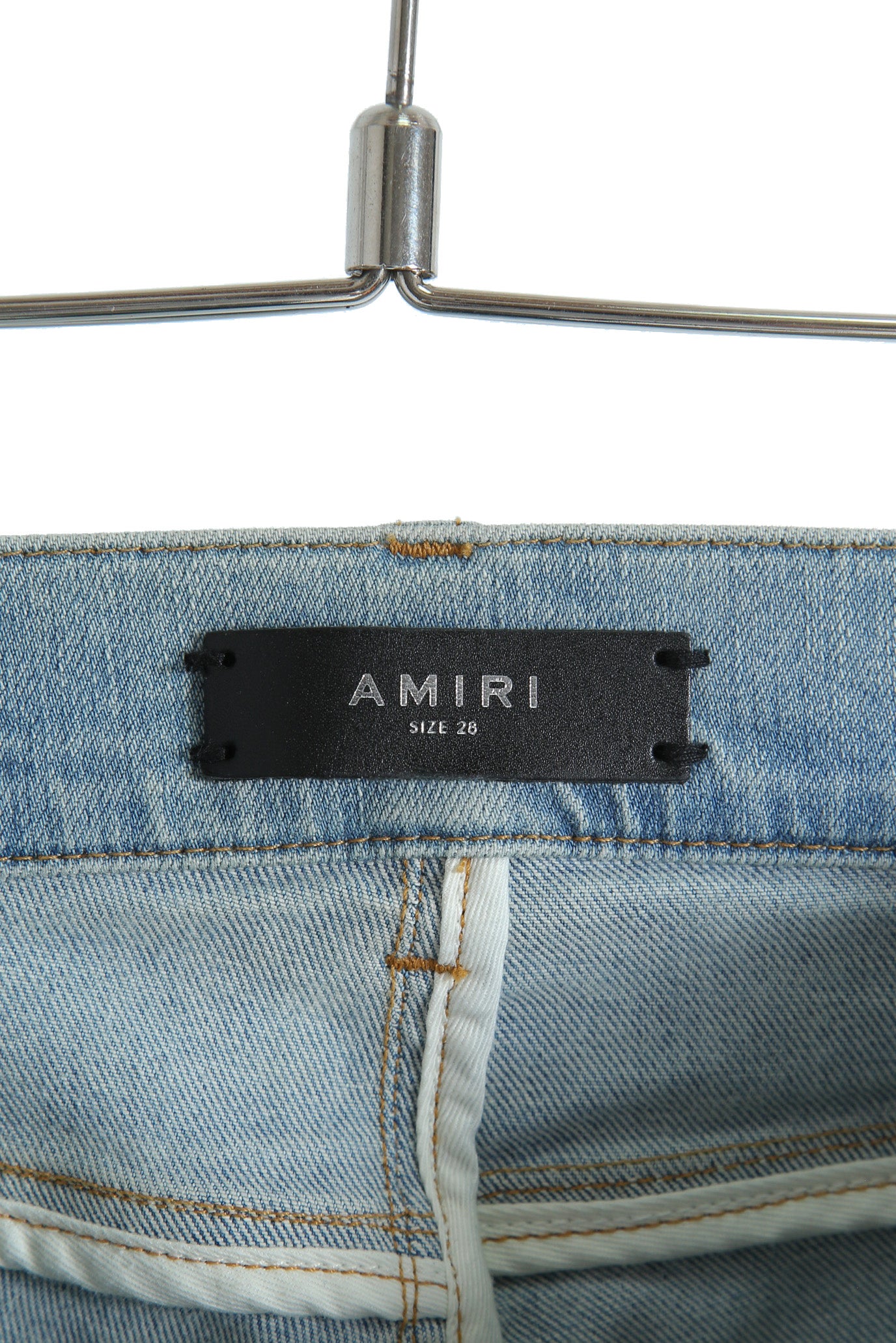 美品 AMIRI アミリ / MX1 バンダナ 蛇腹 リペア加工 ストレッチ デニム スキニー パンツ / size 28 (XS) LIGHT INDIGO