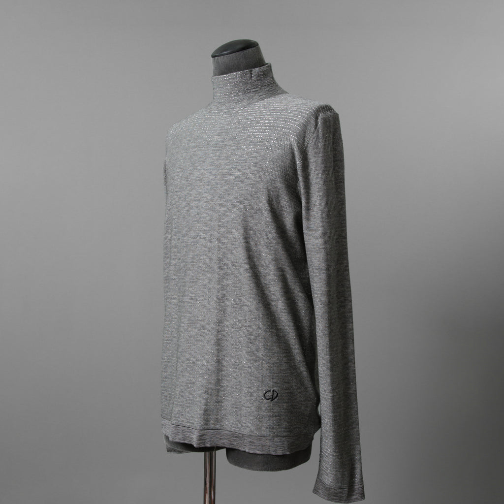 Dior ディオール / 19AW CD刺繍 ラメボーダーニット / 長袖ニット / 943M665AT050 / size M (GRAY)