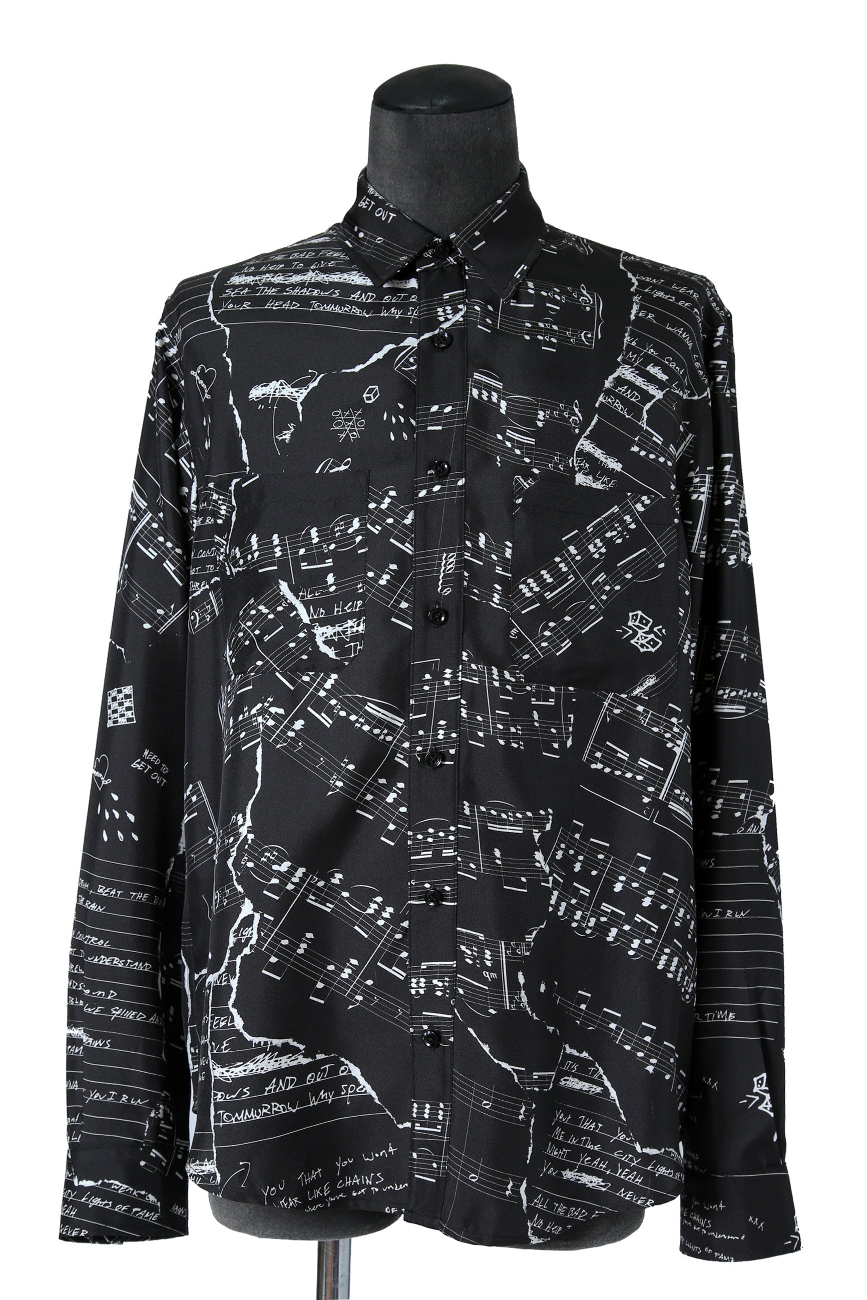 美品 AMIRI アミリ / Silk Broken Music Note SHIRT / シルク 長袖 シャツ / size S (BLACK)