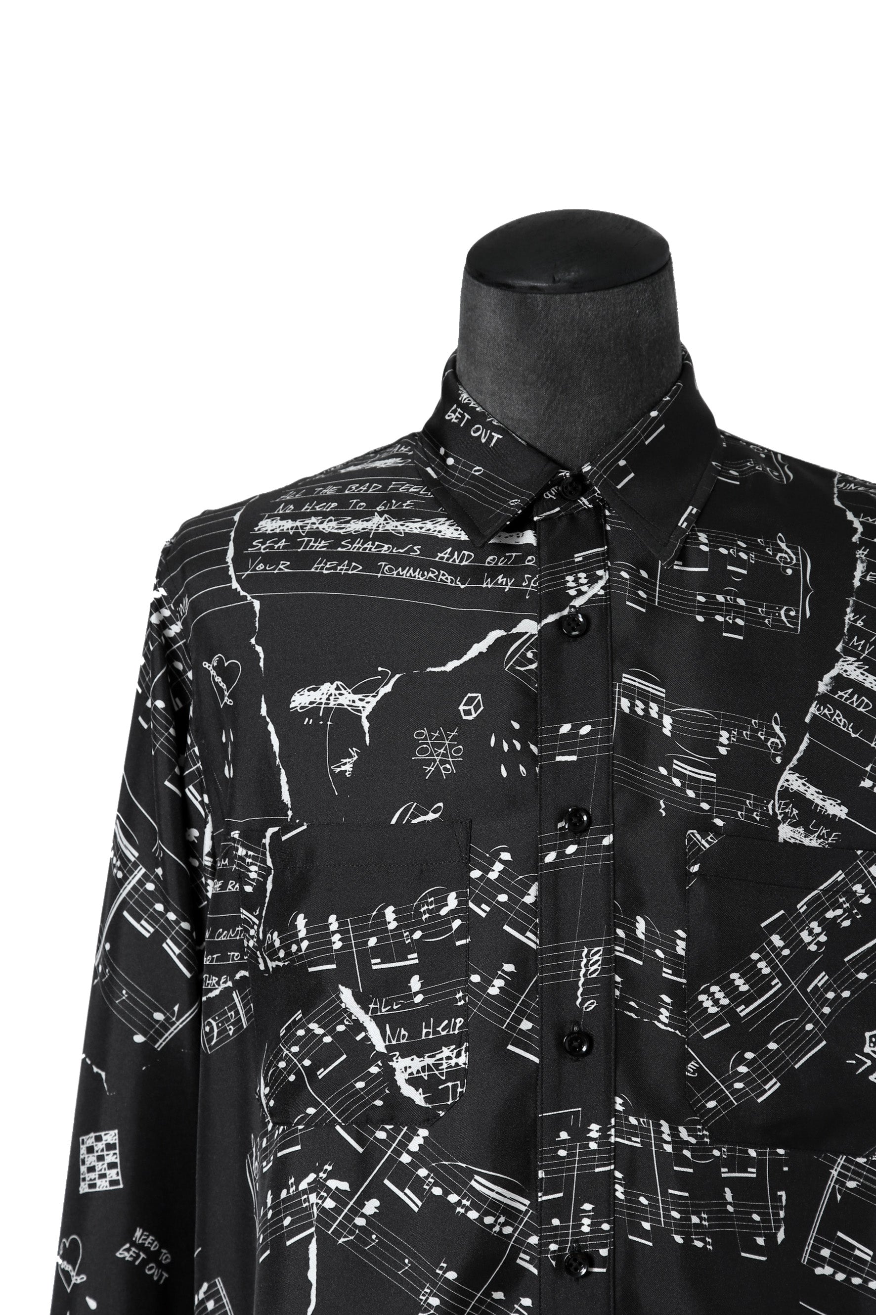 美品 AMIRI アミリ / Silk Broken Music Note SHIRT / シルク 長袖 シャツ / size S (BLACK)