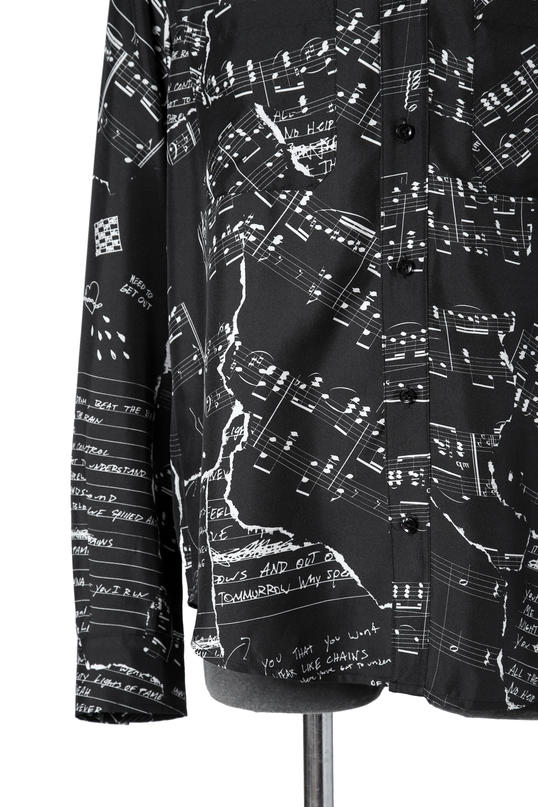 美品 AMIRI アミリ / Silk Broken Music Note SHIRT / シルク 長袖 シャツ / size S (BLACK)