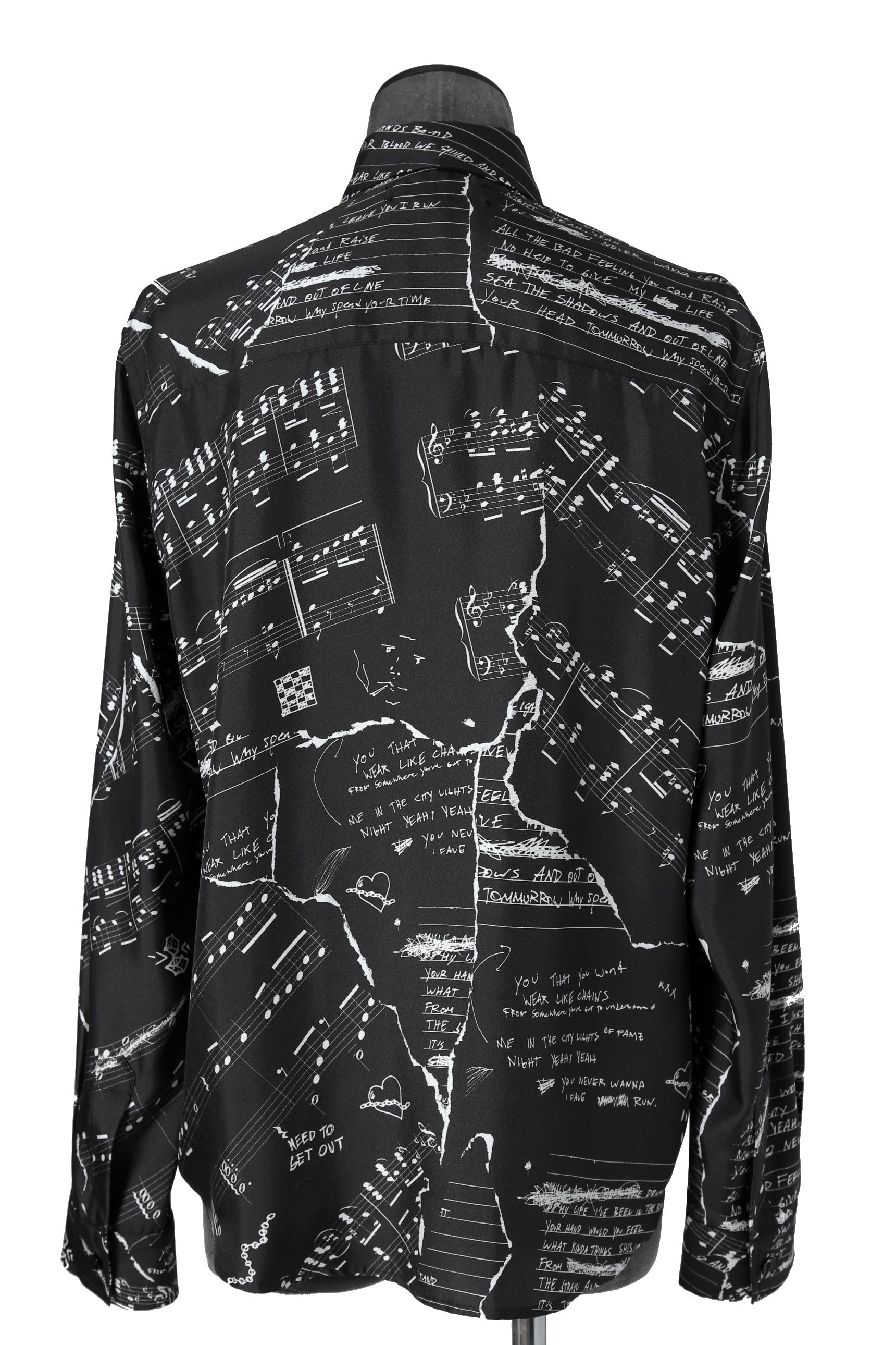 美品 AMIRI アミリ / Silk Broken Music Note SHIRT / シルク 長袖 シャツ / size S (BLACK)