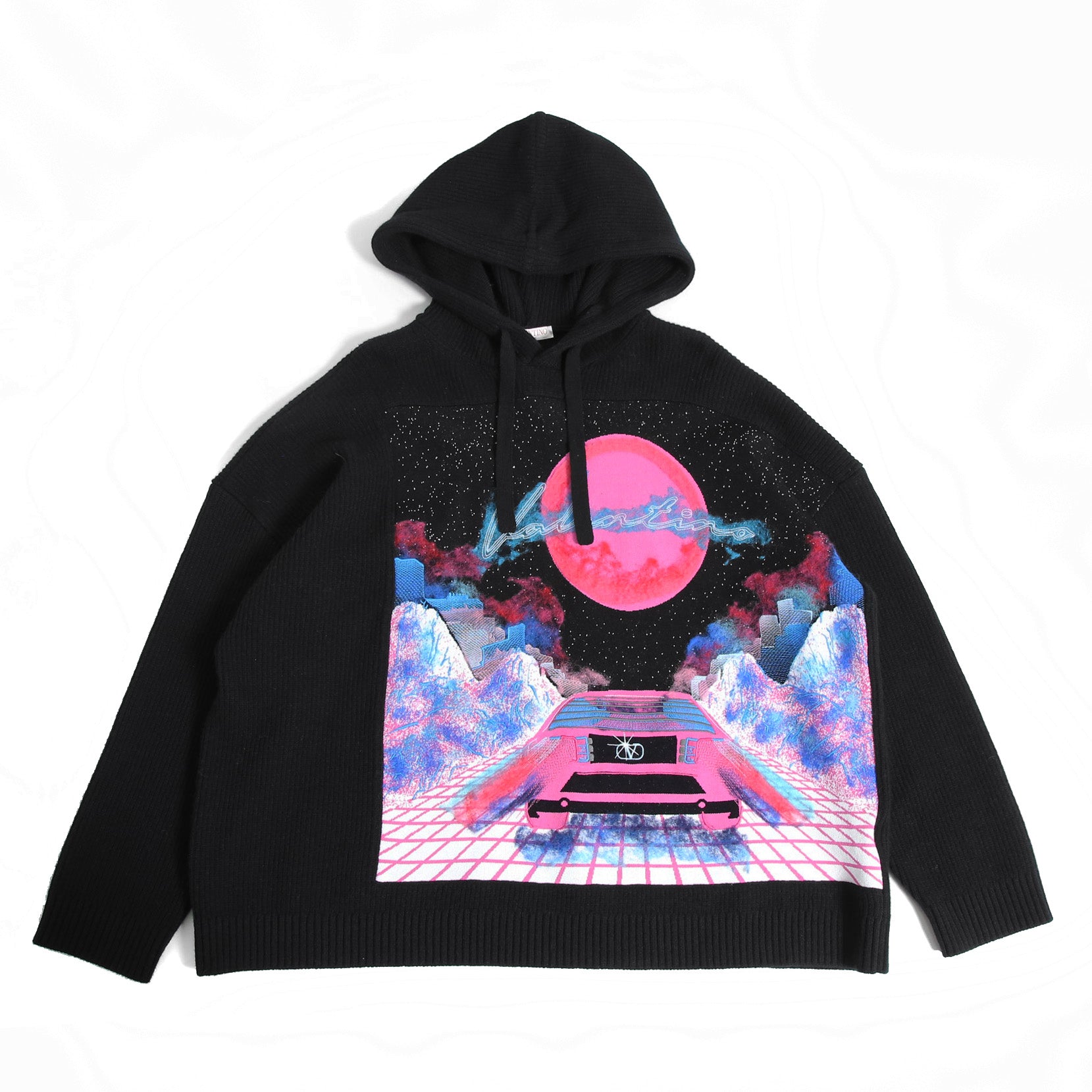 新品 Valentino Galavani ヴァレンティノ 22AW バーチャルランナー エンブロイダリー ウール ニット パーカー XV3KC19B84Y / size M BLACK