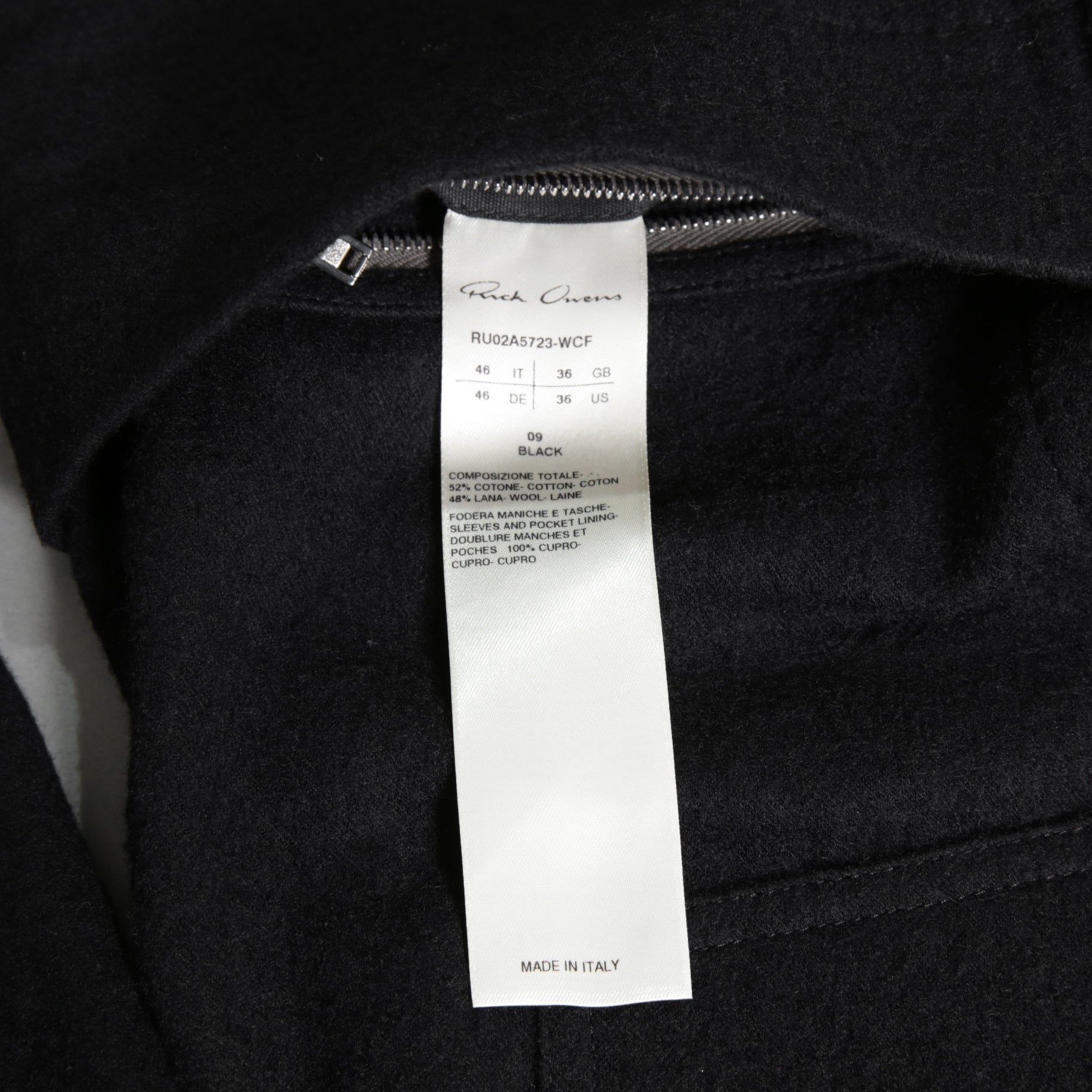 Rick Owens リックオウエンス / 21FW GETHSEMANE / 美品 LIDO JACKET / コットンウール フランネル / RU02A5723-WCF / size 46 (BLACK)