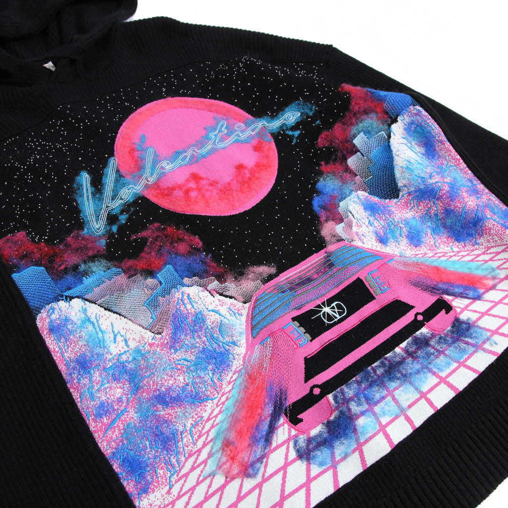 新品 Valentino Galavani ヴァレンティノ 22AW バーチャルランナー エンブロイダリー ウール ニット パーカー XV3KC19B84Y / size M BLACK