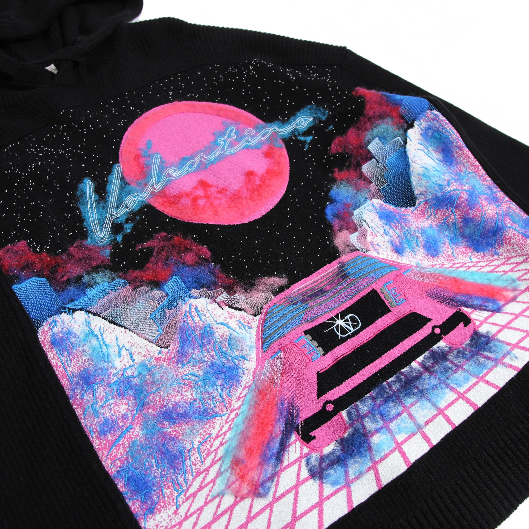 新品 Valentino Galavani ヴァレンティノ 22AW バーチャルランナー エンブロイダリー ウール ニット パーカー XV3KC19B84Y / size M BLACK