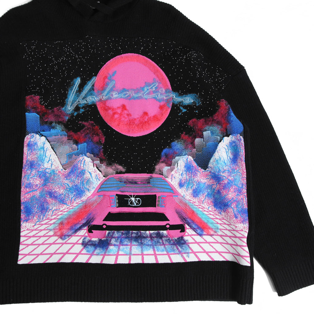新品 Valentino Galavani ヴァレンティノ 22AW バーチャルランナー エンブロイダリー ウール ニット パーカー XV3KC19B84Y / size M BLACK